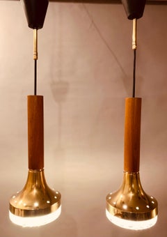 Pair of 1960s Staff Leuchten 'Bubble' Glass & Brass Pendant Hanging Lights