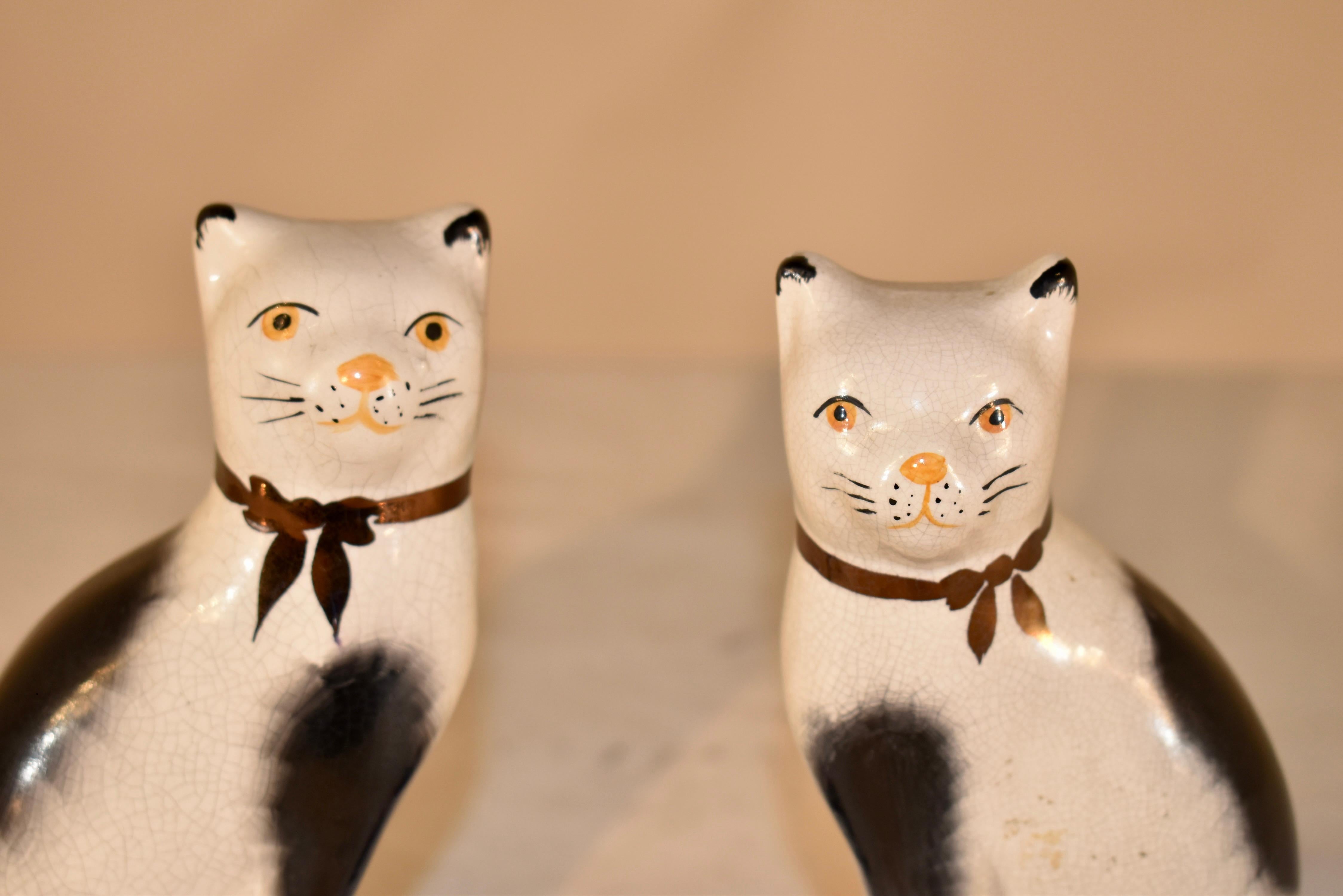 Victorian Pair of 1960's Staffordshire Cat Figures