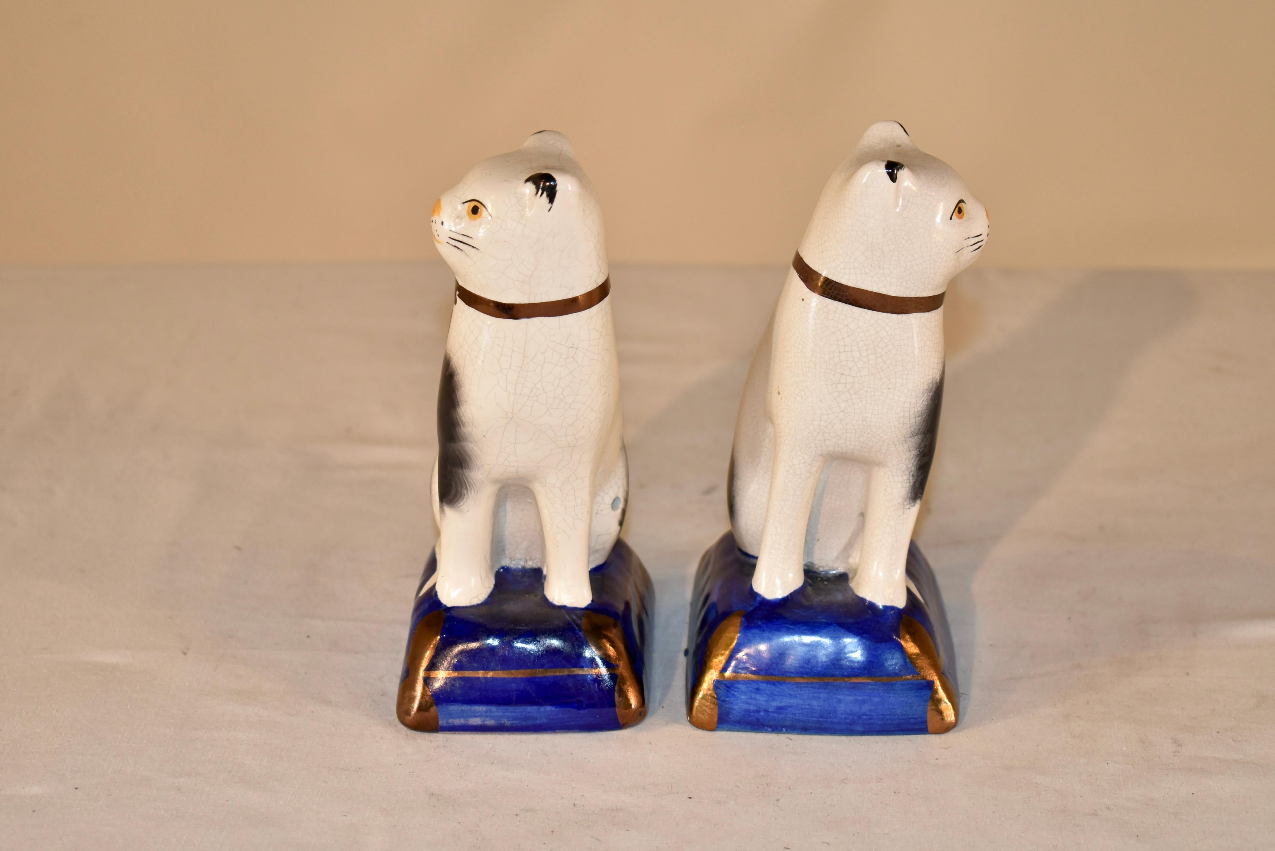 Hand-Painted Pair of 1960's Staffordshire Cat Figures