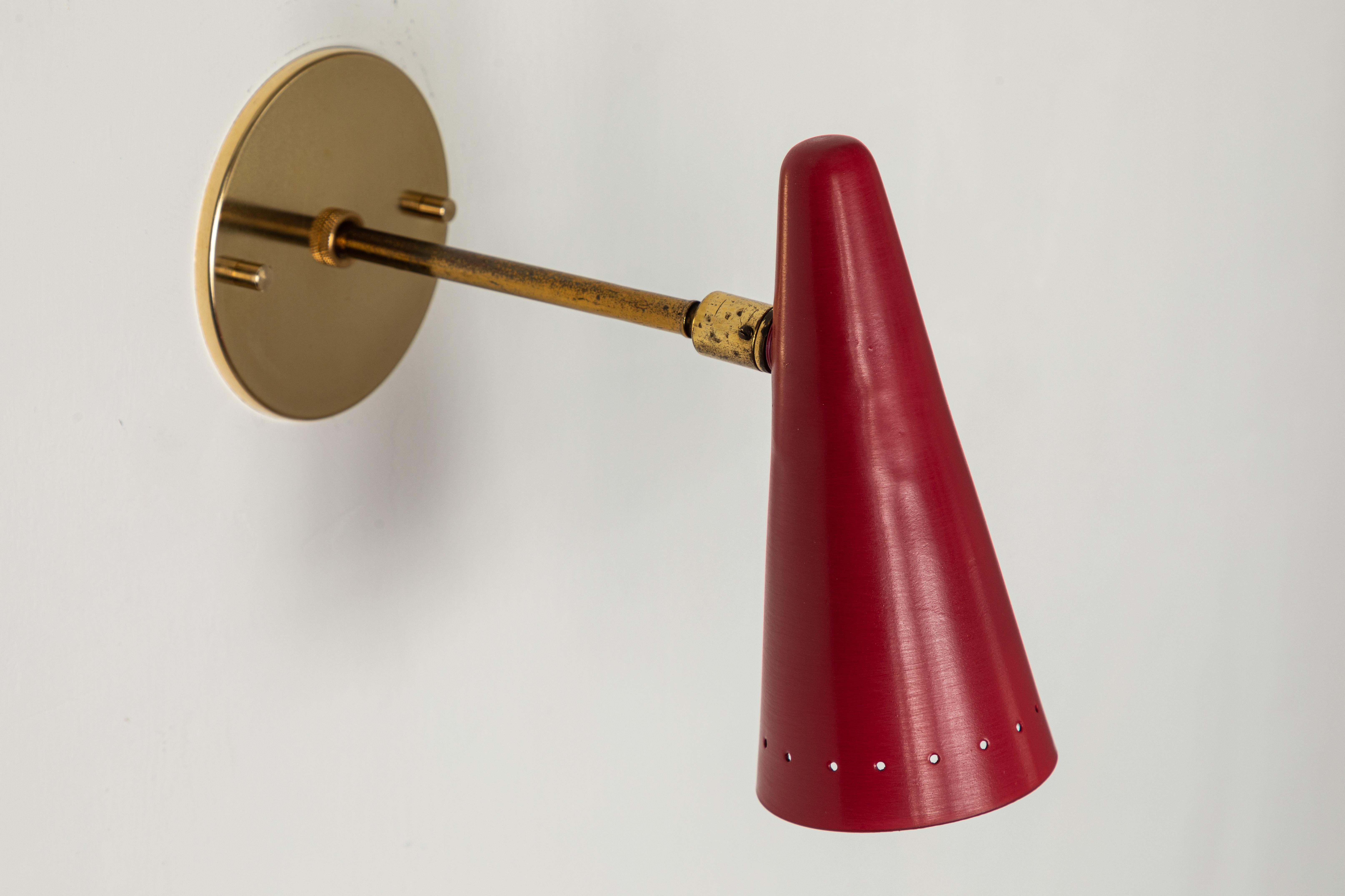 Pair of 1960s Stilux Articulating Red Cone Sconces 6