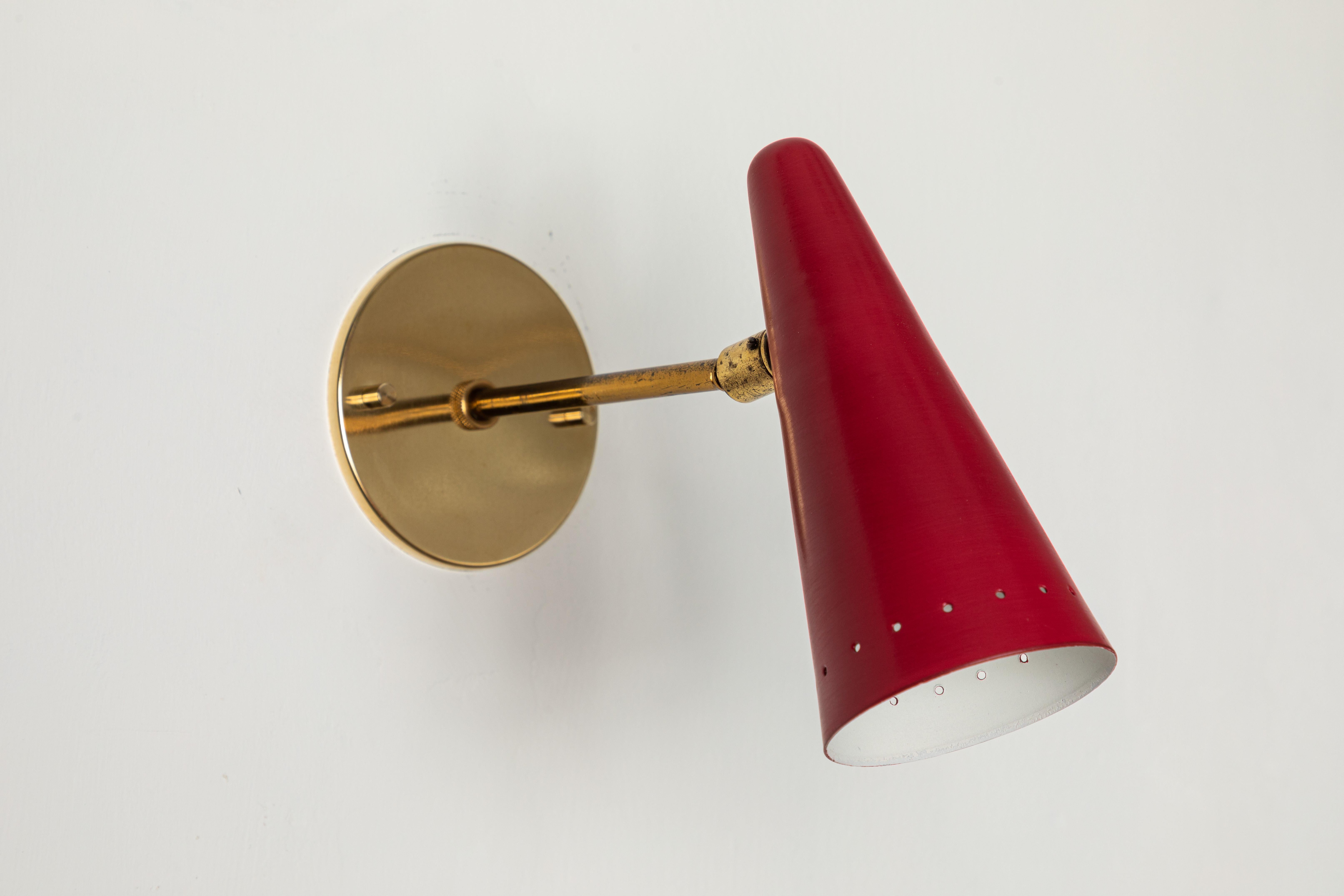 Pair of 1960s Stilux Articulating Red Cone Sconces 10