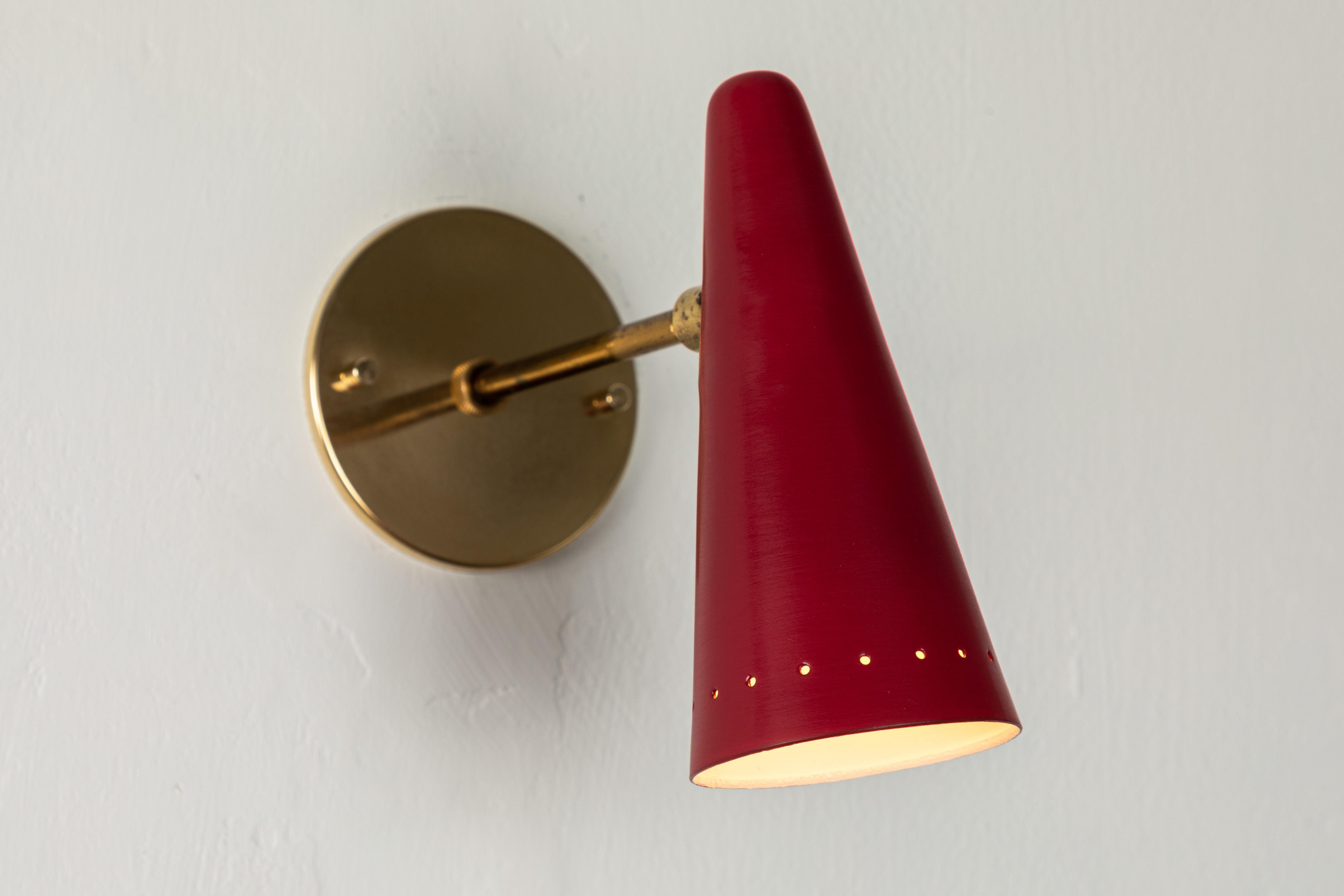 Painted Pair of 1960s Stilux Articulating Red Cone Sconces