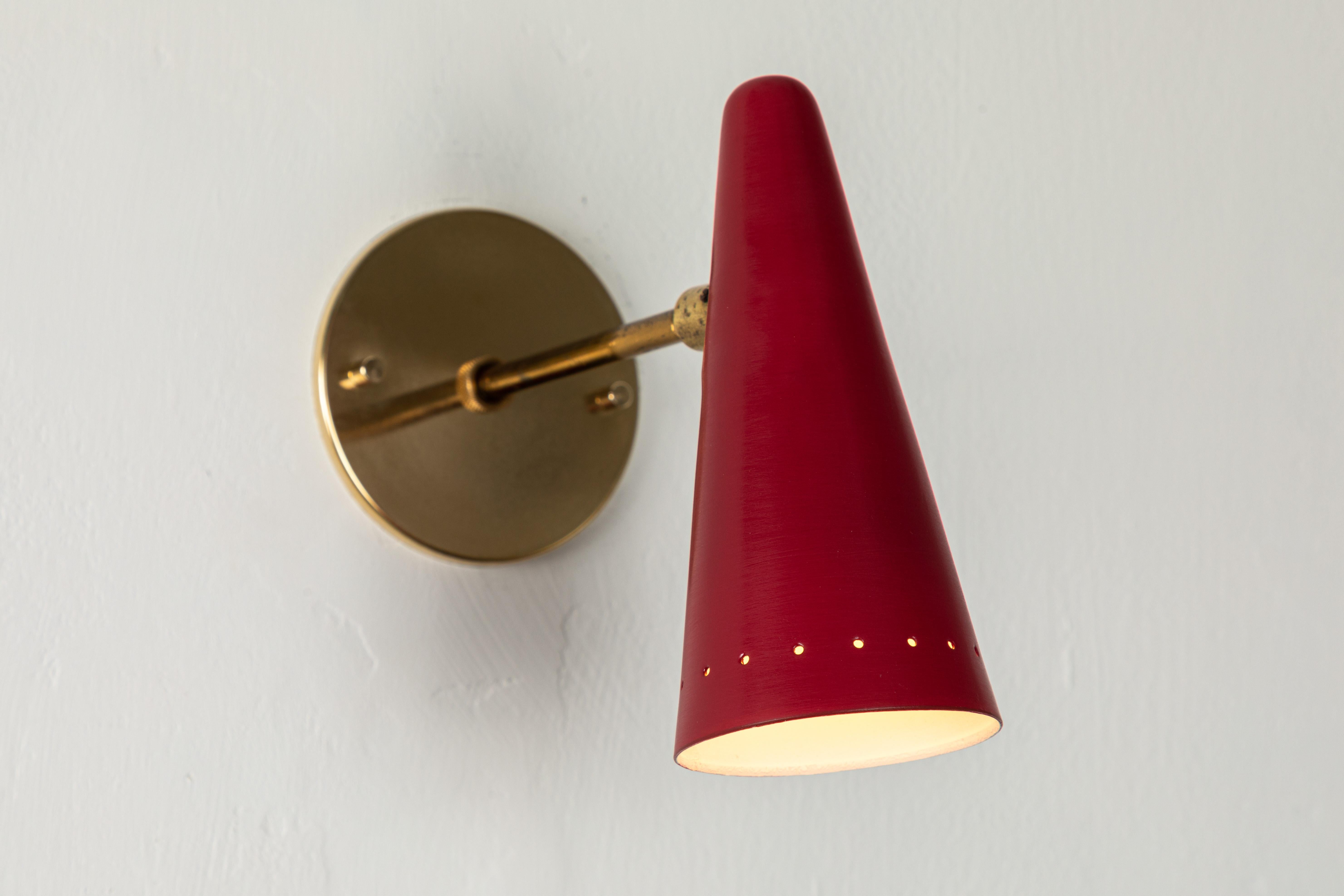 Pair of 1960s Stilux Articulating Red Cone Sconces In Good Condition In Glendale, CA