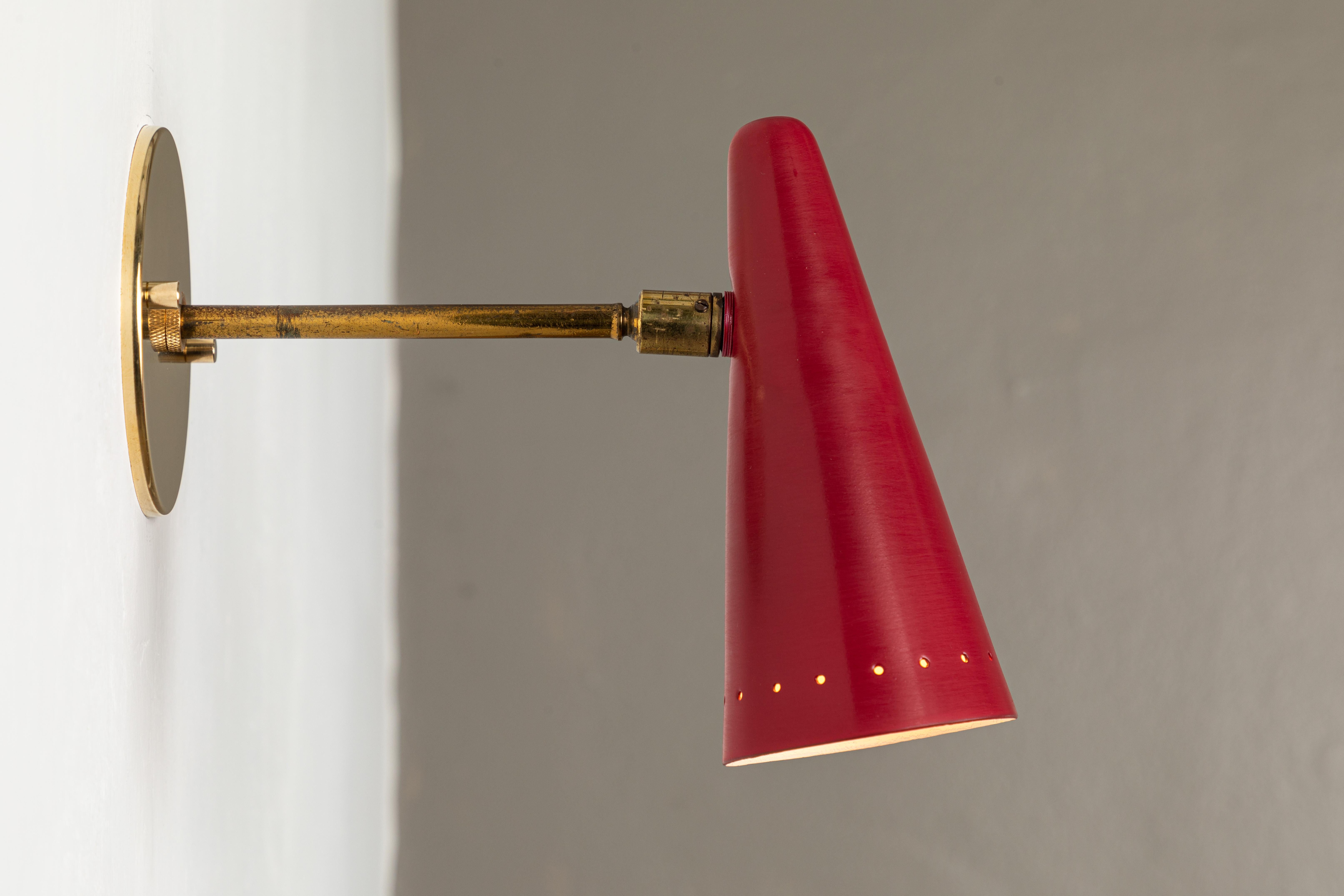 Aluminum Pair of 1960s Stilux Articulating Red Cone Sconces