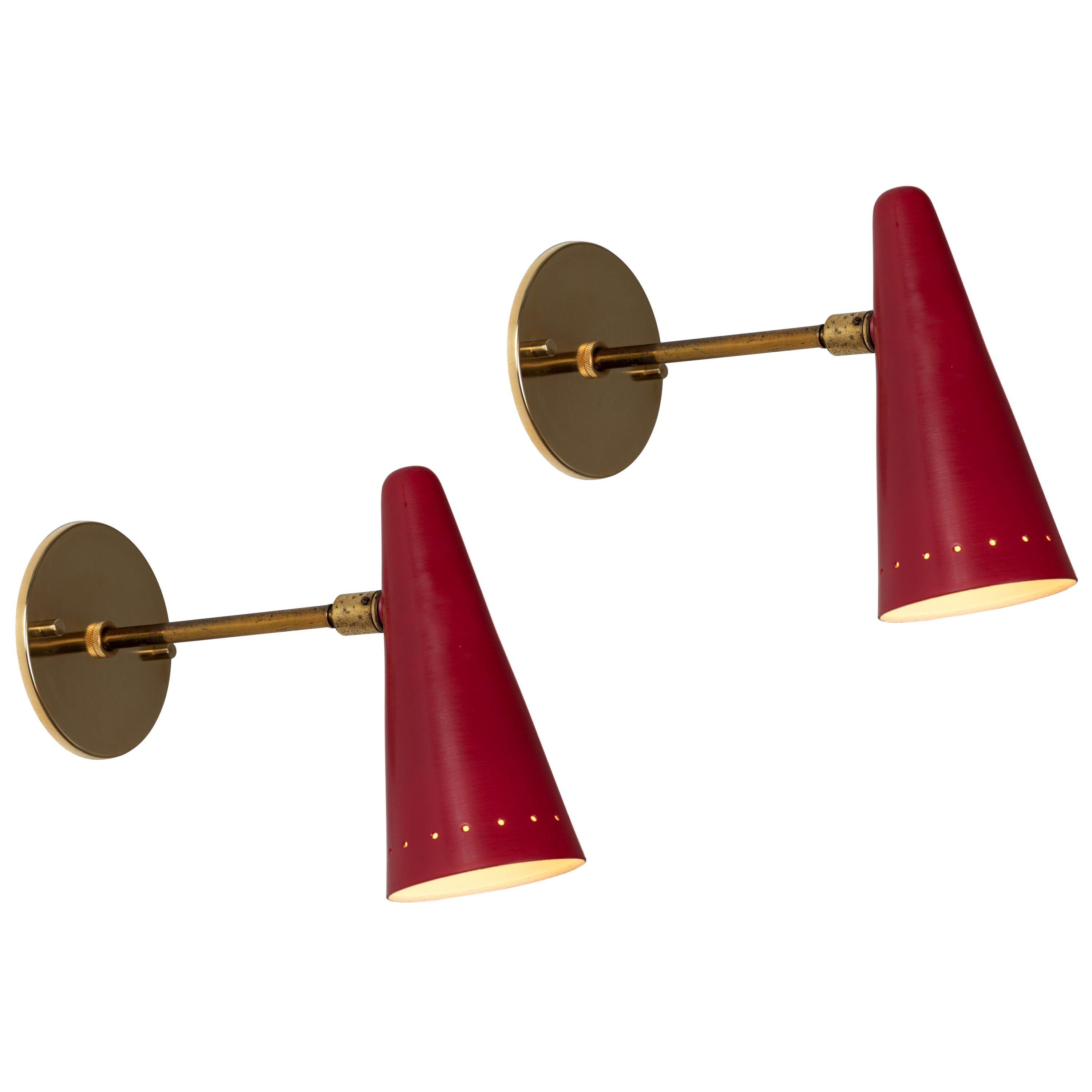Pair of 1960s Stilux Articulating Red Cone Sconces