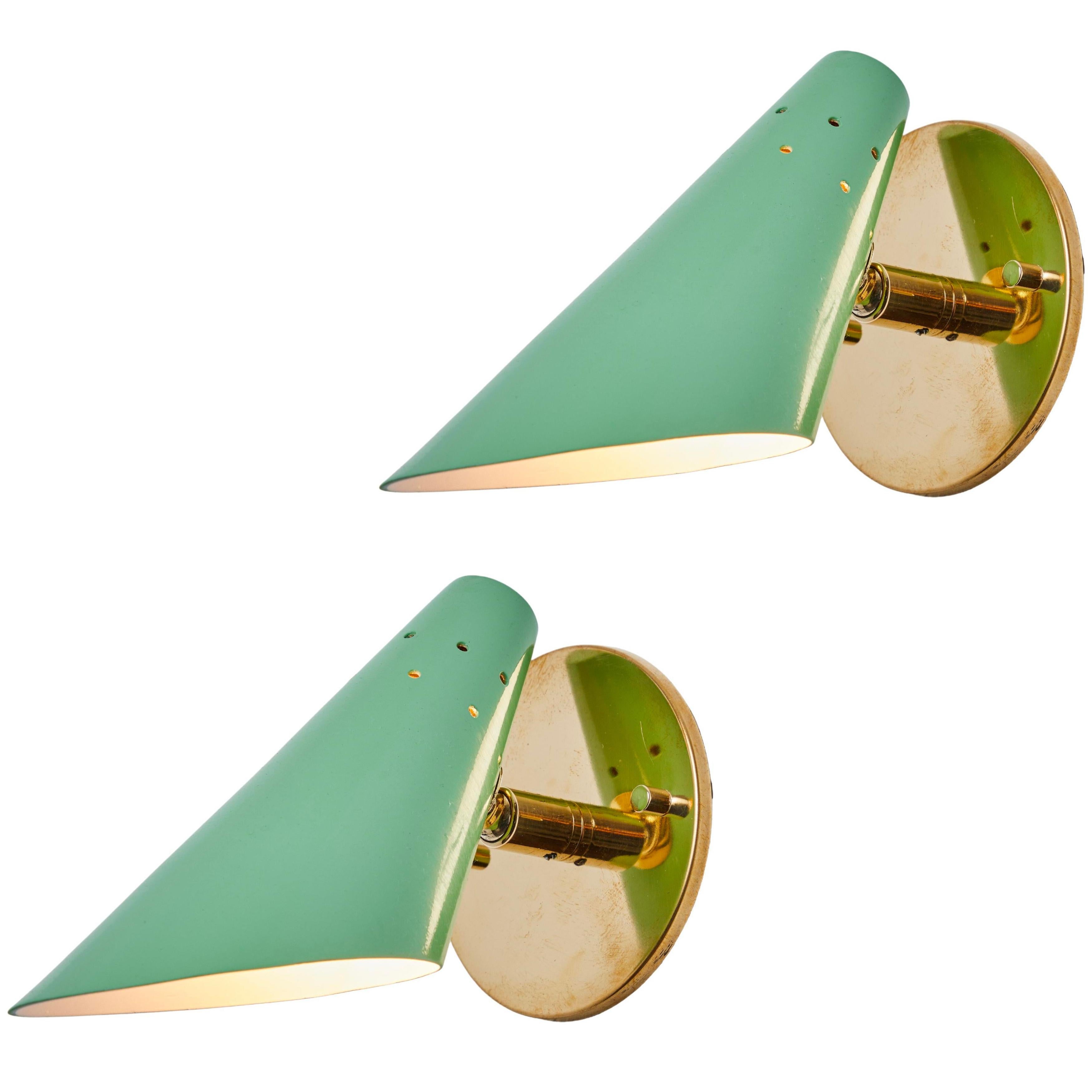 Pair of 1960s Stilux Milano Perforated Green Articulating Sconces 3
