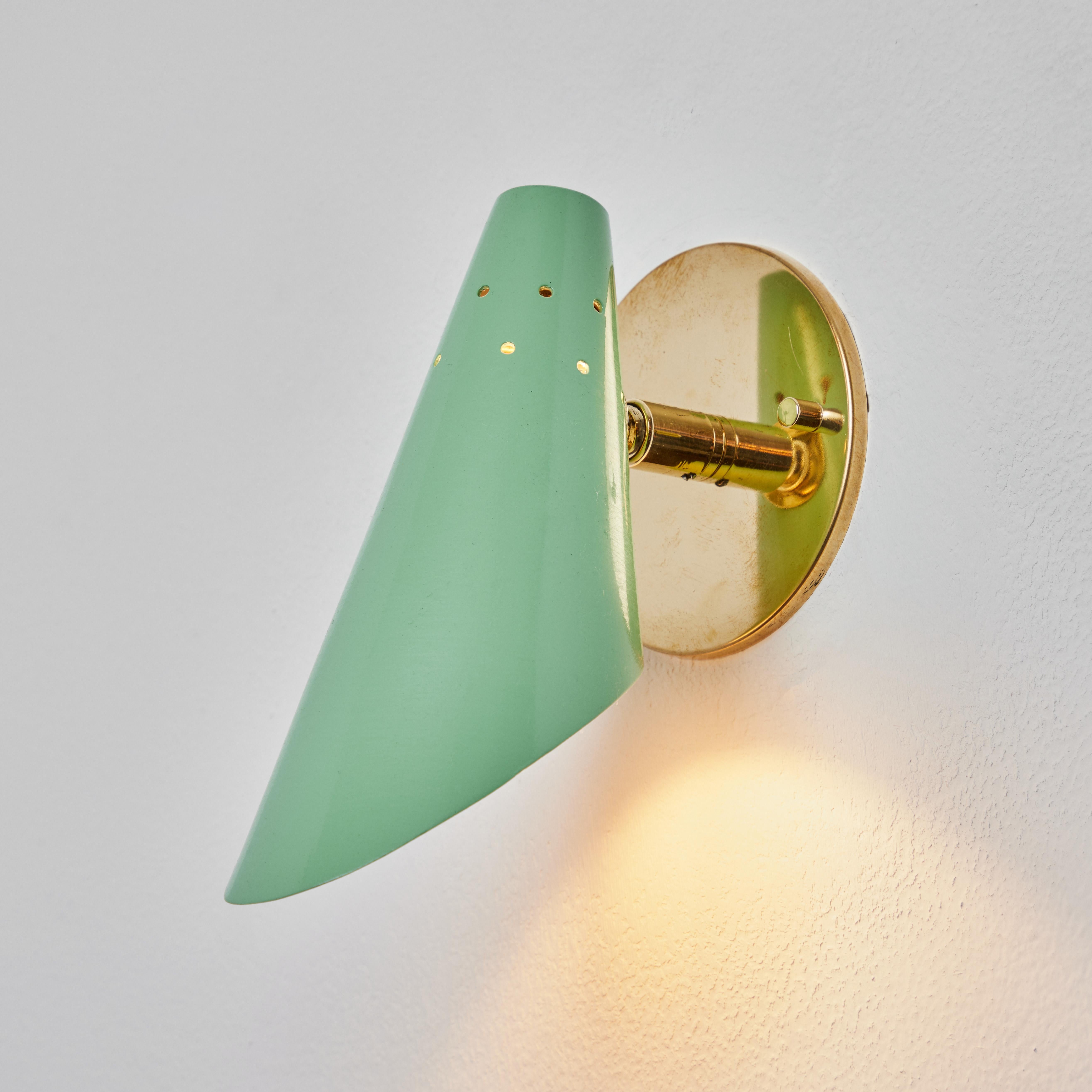 Painted Pair of 1960s Stilux Milano Perforated Green Articulating Sconces