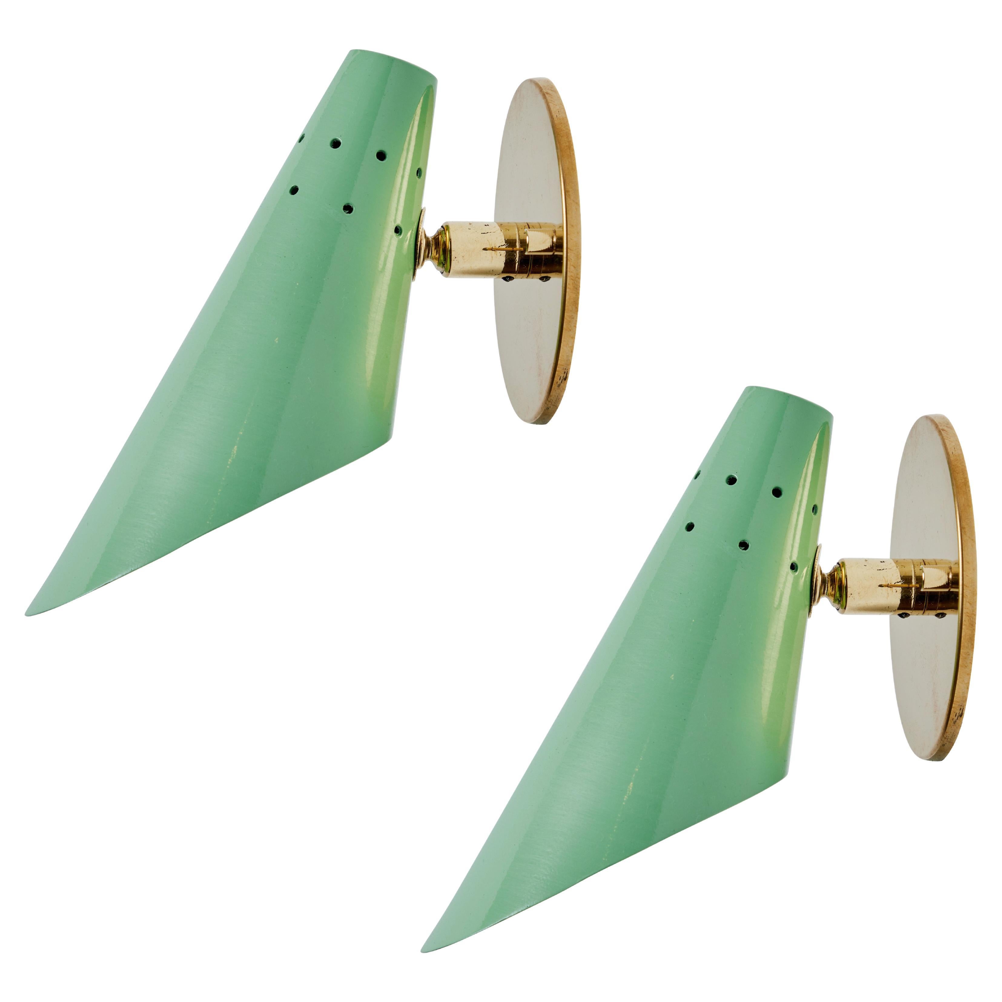 Pair of 1960s Stilux Milano Perforated Green Articulating Sconces