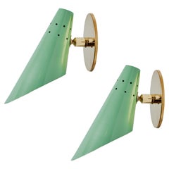 Pair of 1960s Stilux Milano Perforated Green Articulating Sconces
