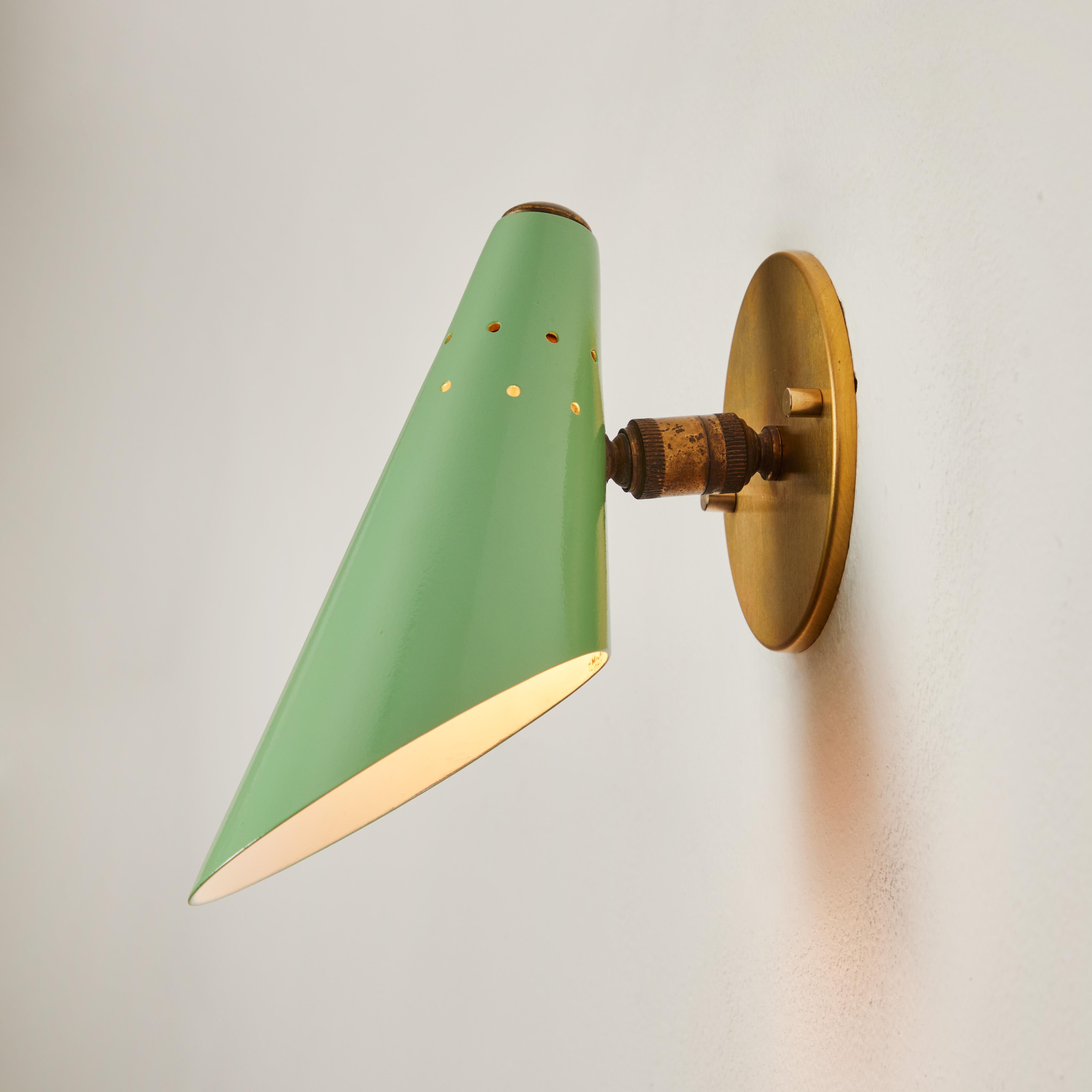 Pair of 1960s Stilux Milano Perforated Green & Brass Articulating Sconces 7