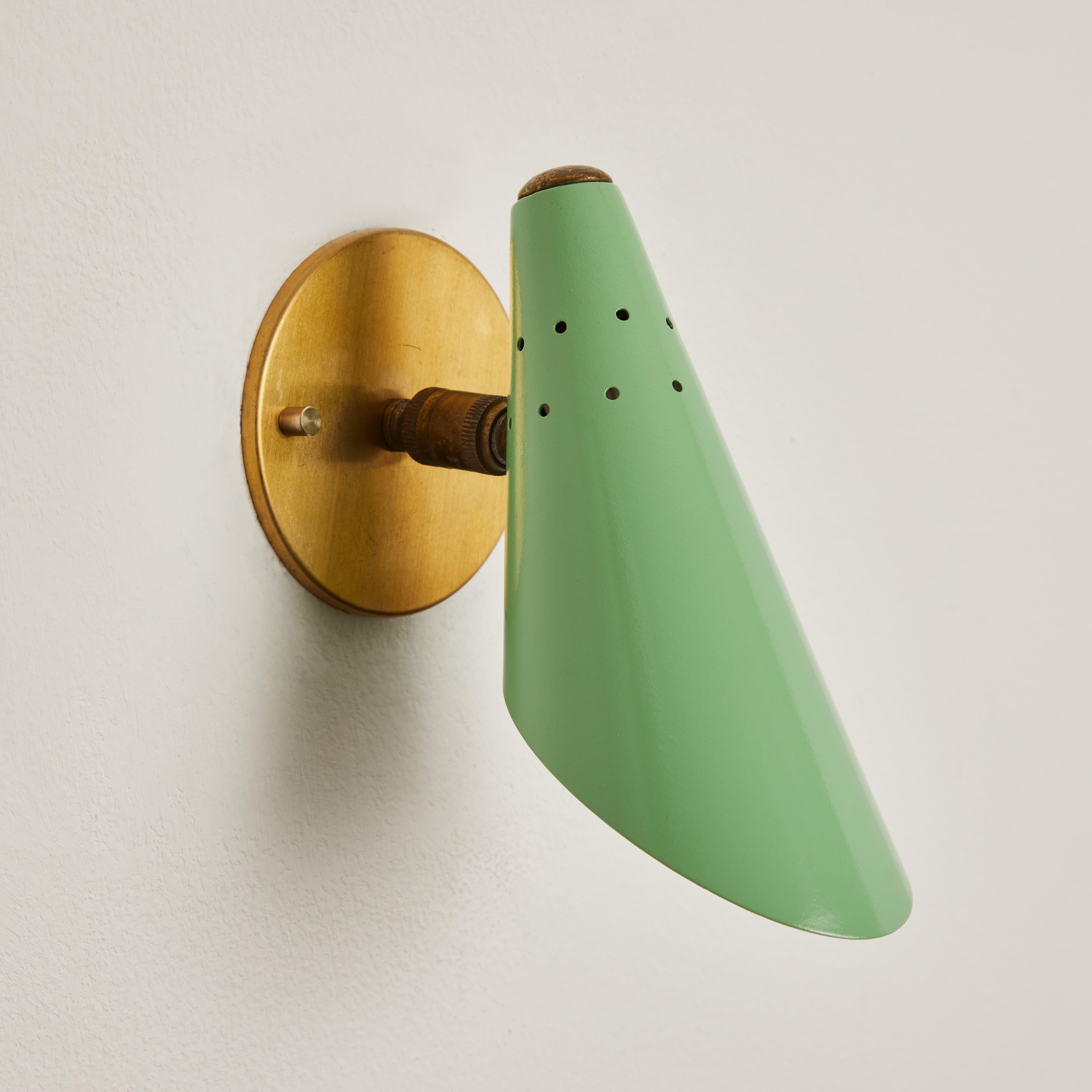 Mid-20th Century Pair of 1960s Stilux Milano Perforated Green & Brass Articulating Sconces