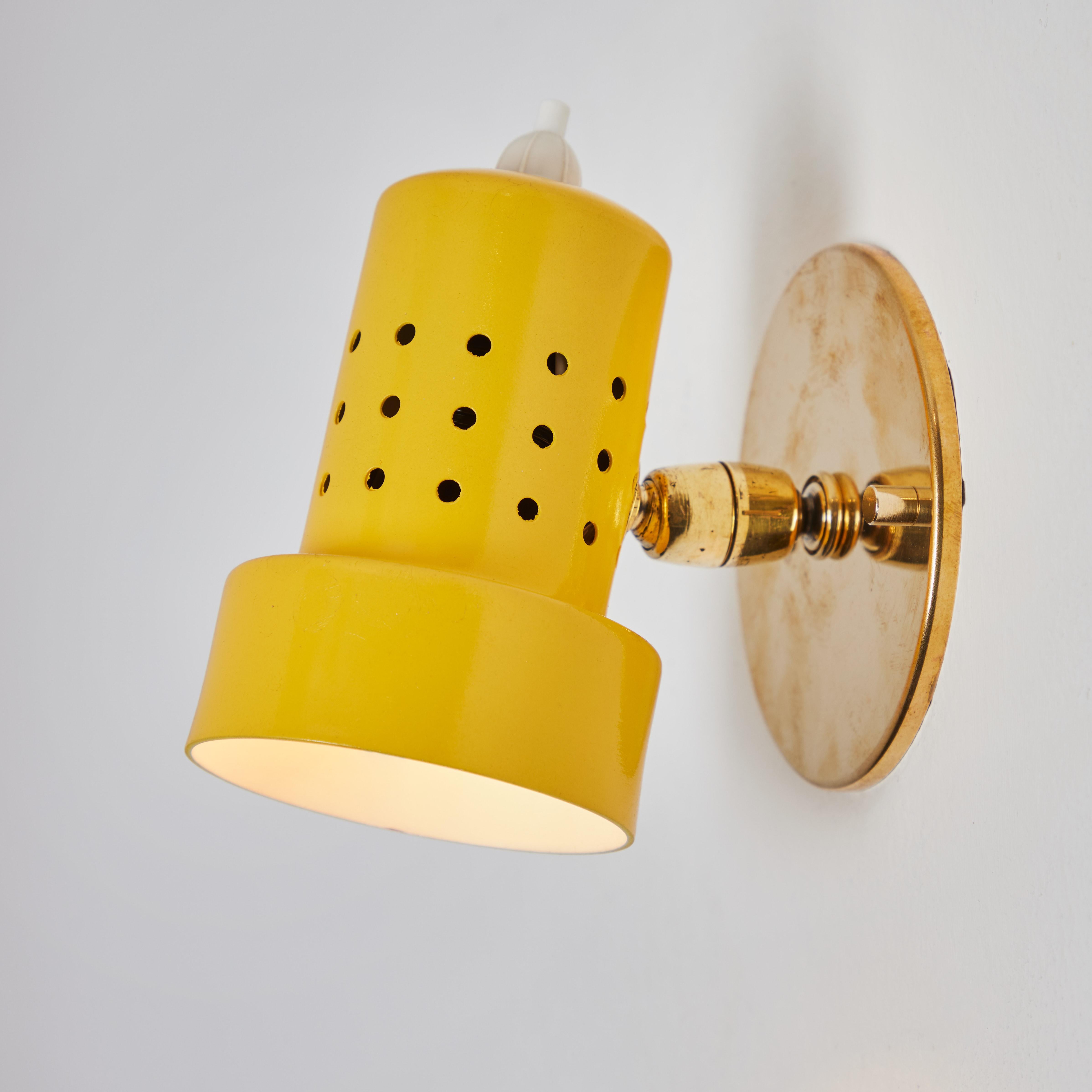Mid-Century Modern Pair of 1960s Stilux Milano Perforated Yellow Articulating Sconces For Sale