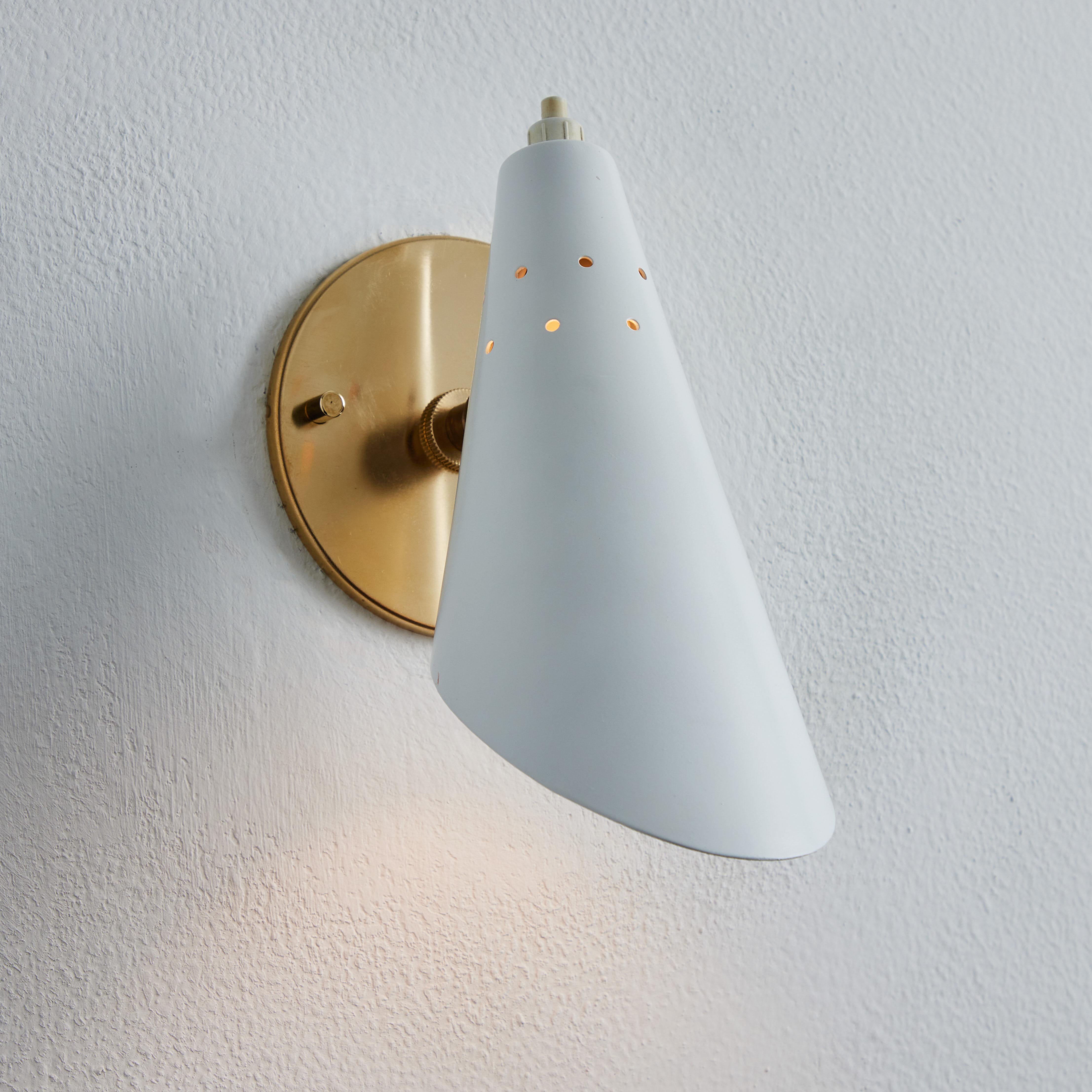 Italian Pair of 1960s Stilux Milano White Perforated Metal Articulating Sconces