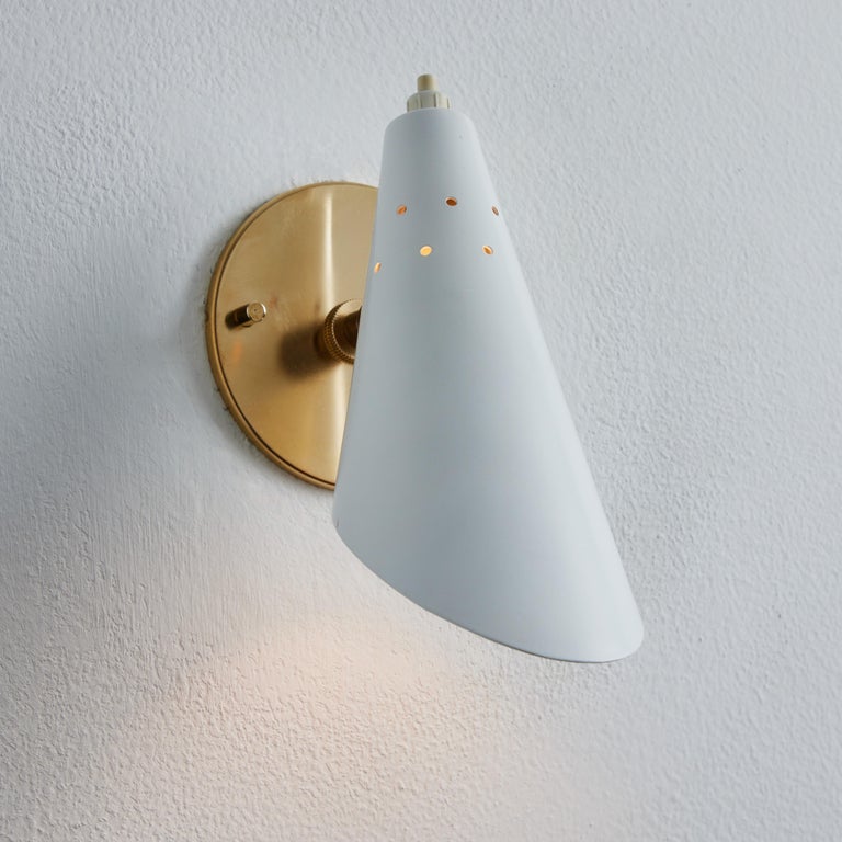 Pair of 1960s Stilux Milano White Perforated Metal Articulating Sconces