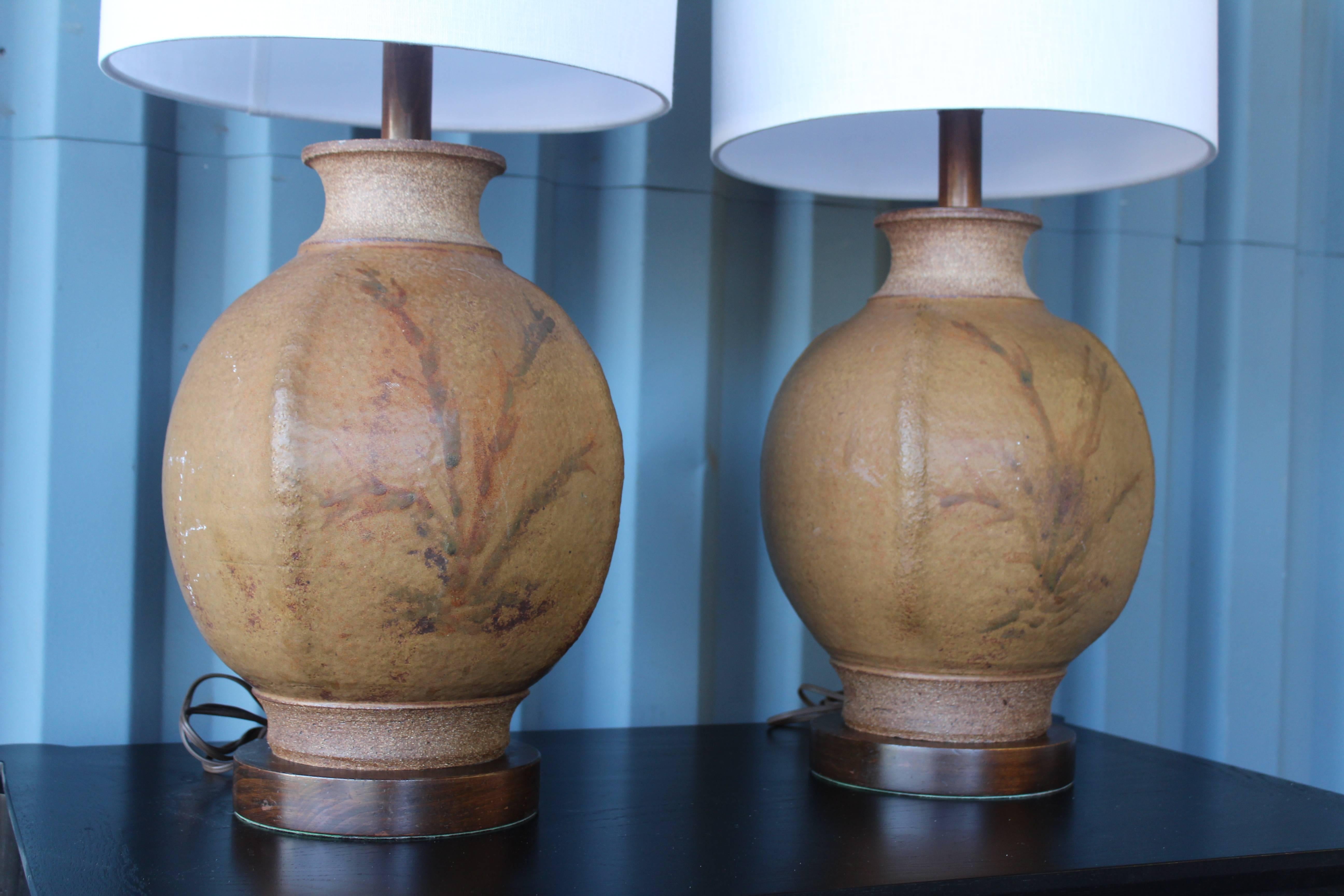 Mid-Century Modern Pair of 1960s Stoneware Lamps by Brent Bennett