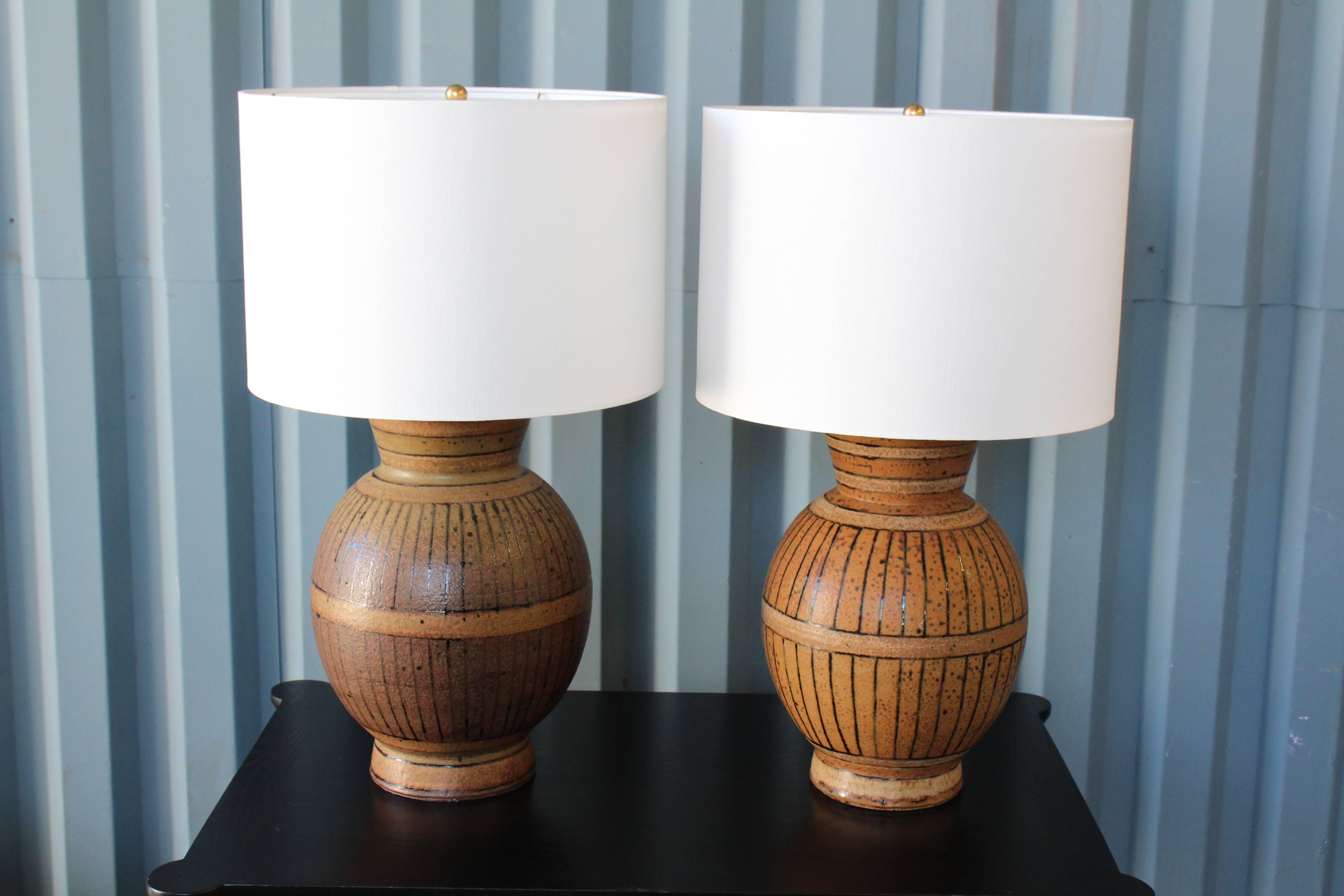 American Pair of 1960s Stoneware Lamps by Brent Bennett