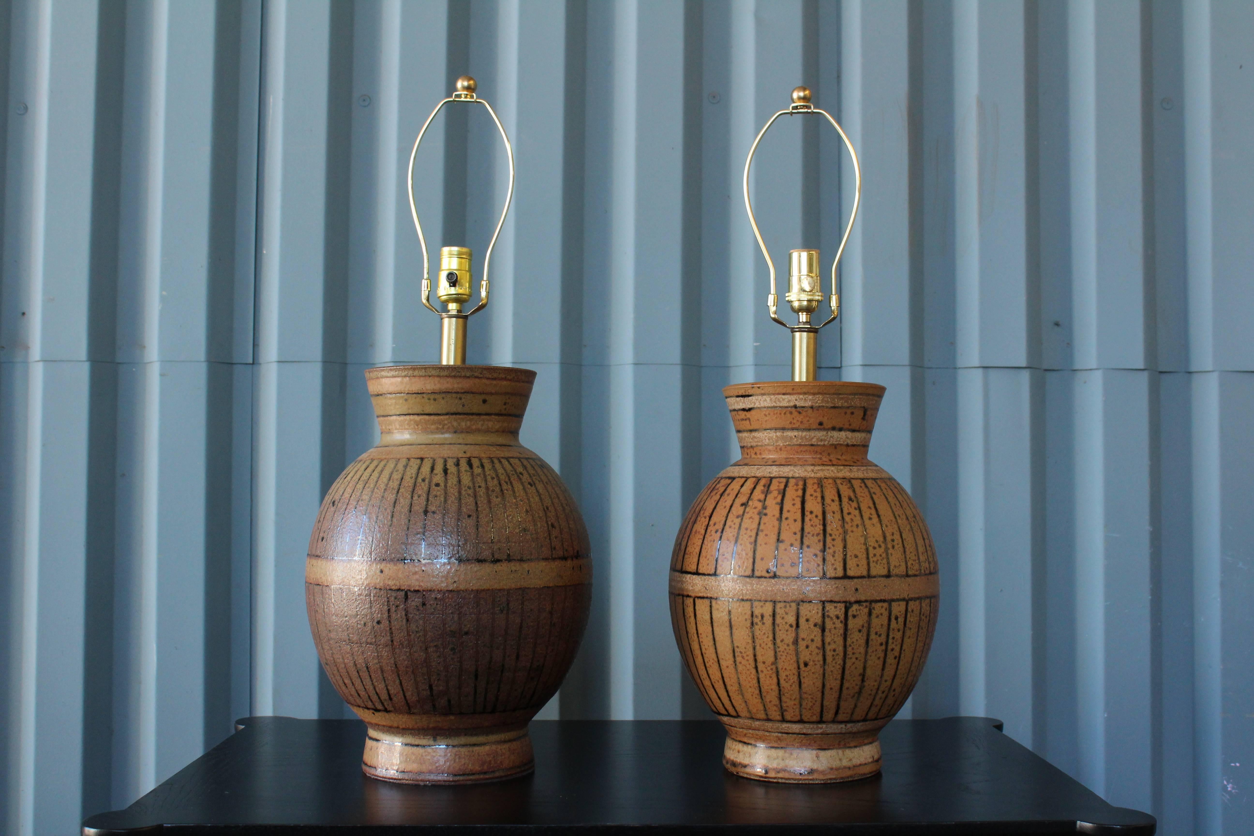 Pair of 1960s Stoneware Lamps by Brent Bennett 1