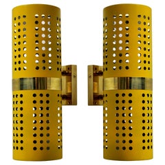 Three 1960s Style Wall Lights in Canary Yellow