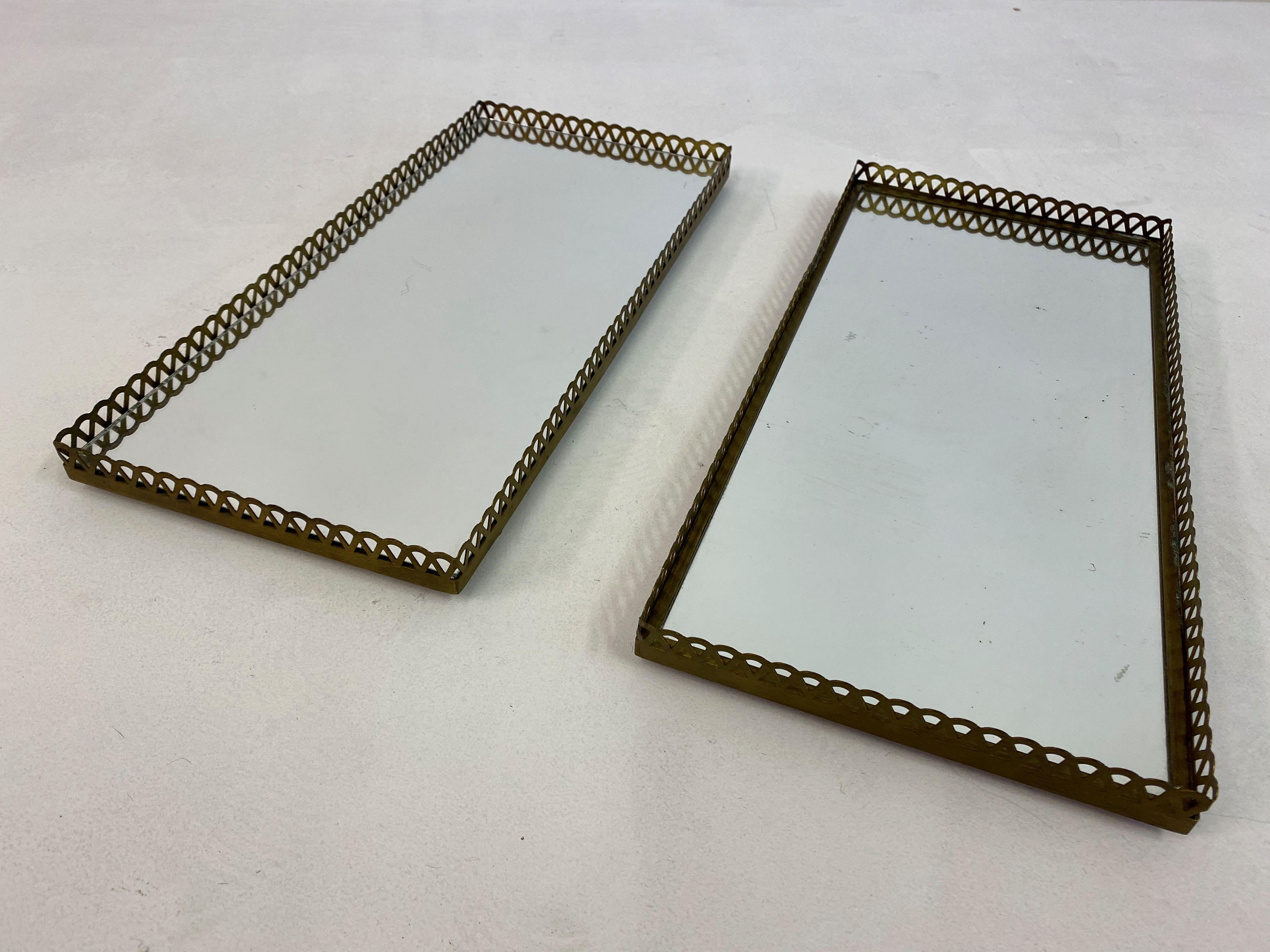 Pair of 1960s Swedish Brass Mirrored Trays or Plateaus 5
