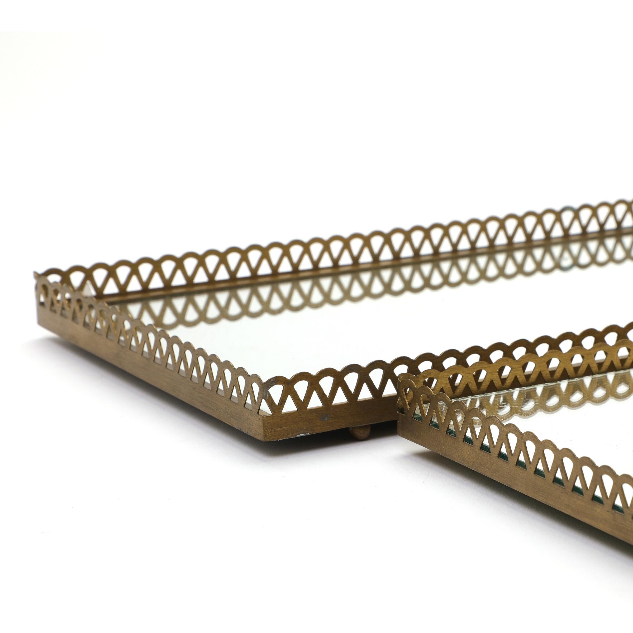 Pair of 1960s Swedish Brass Mirrored Trays or Plateaus 6
