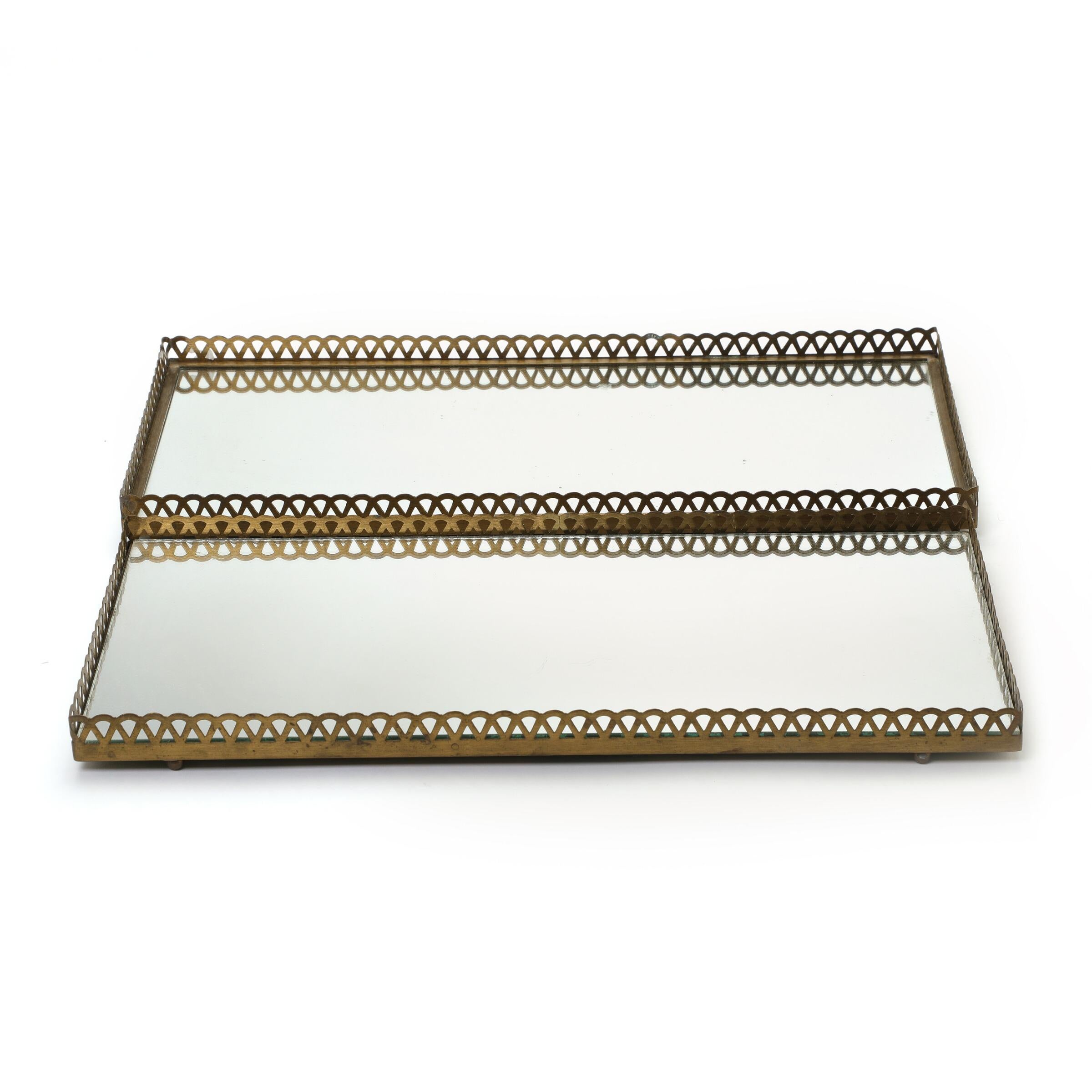 Pair of 1960s Swedish Brass Mirrored Trays or Plateaus 7