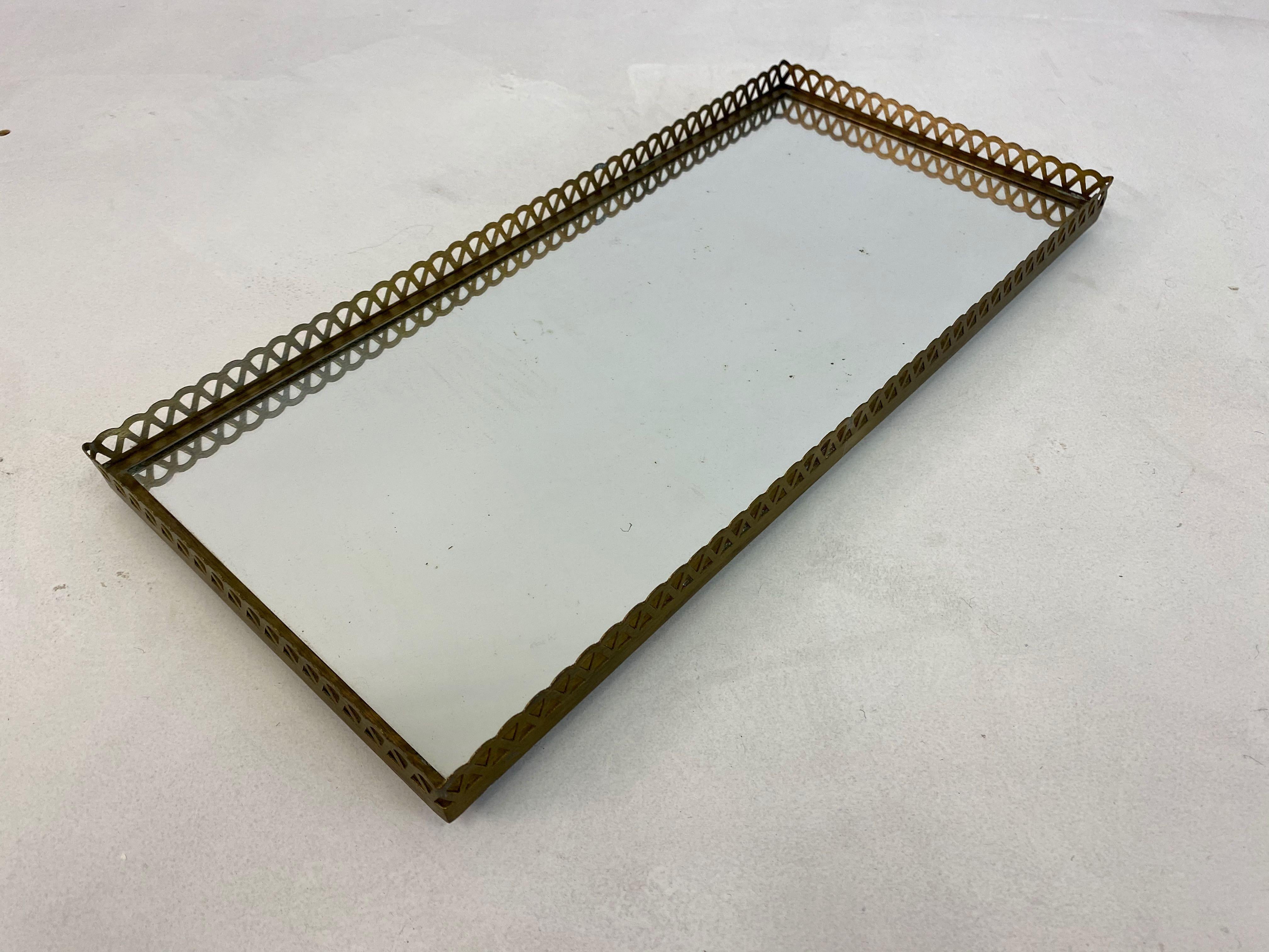 Mid-Century Modern Pair of 1960s Swedish Brass Mirrored Trays or Plateaus