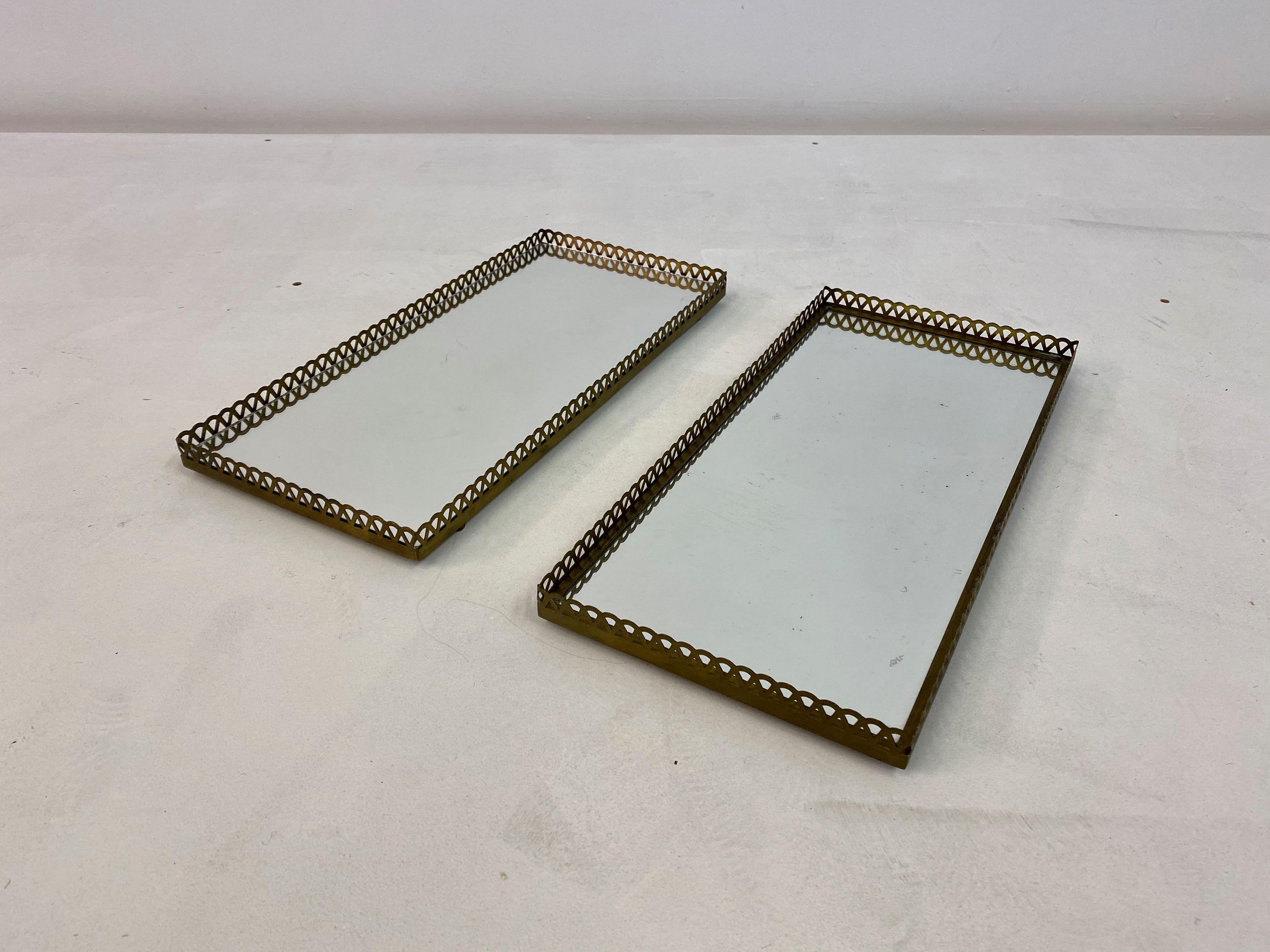 Pair of 1960s Swedish Brass Mirrored Trays or Plateaus 1