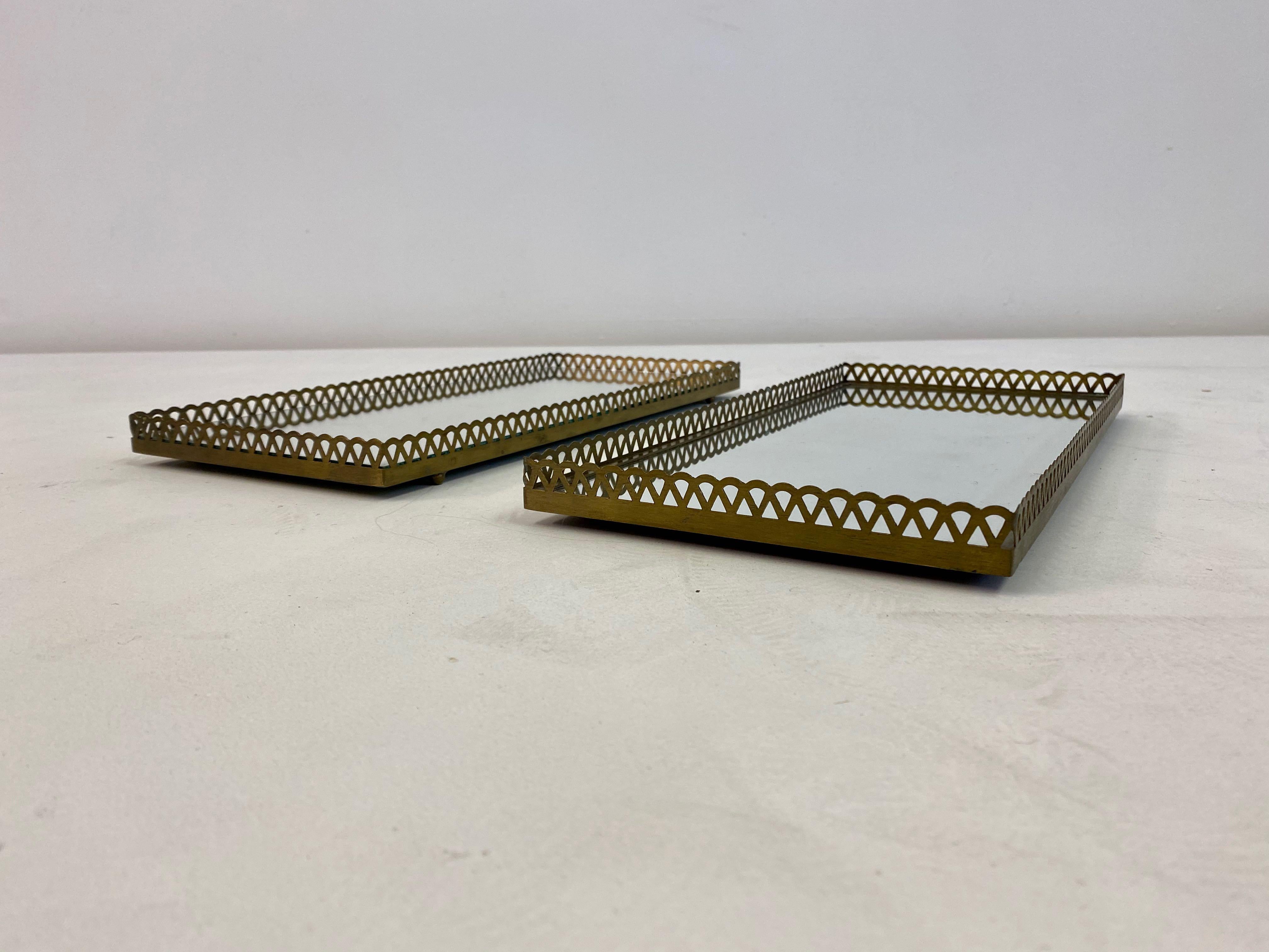 Pair of 1960s Swedish Brass Mirrored Trays or Plateaus 2
