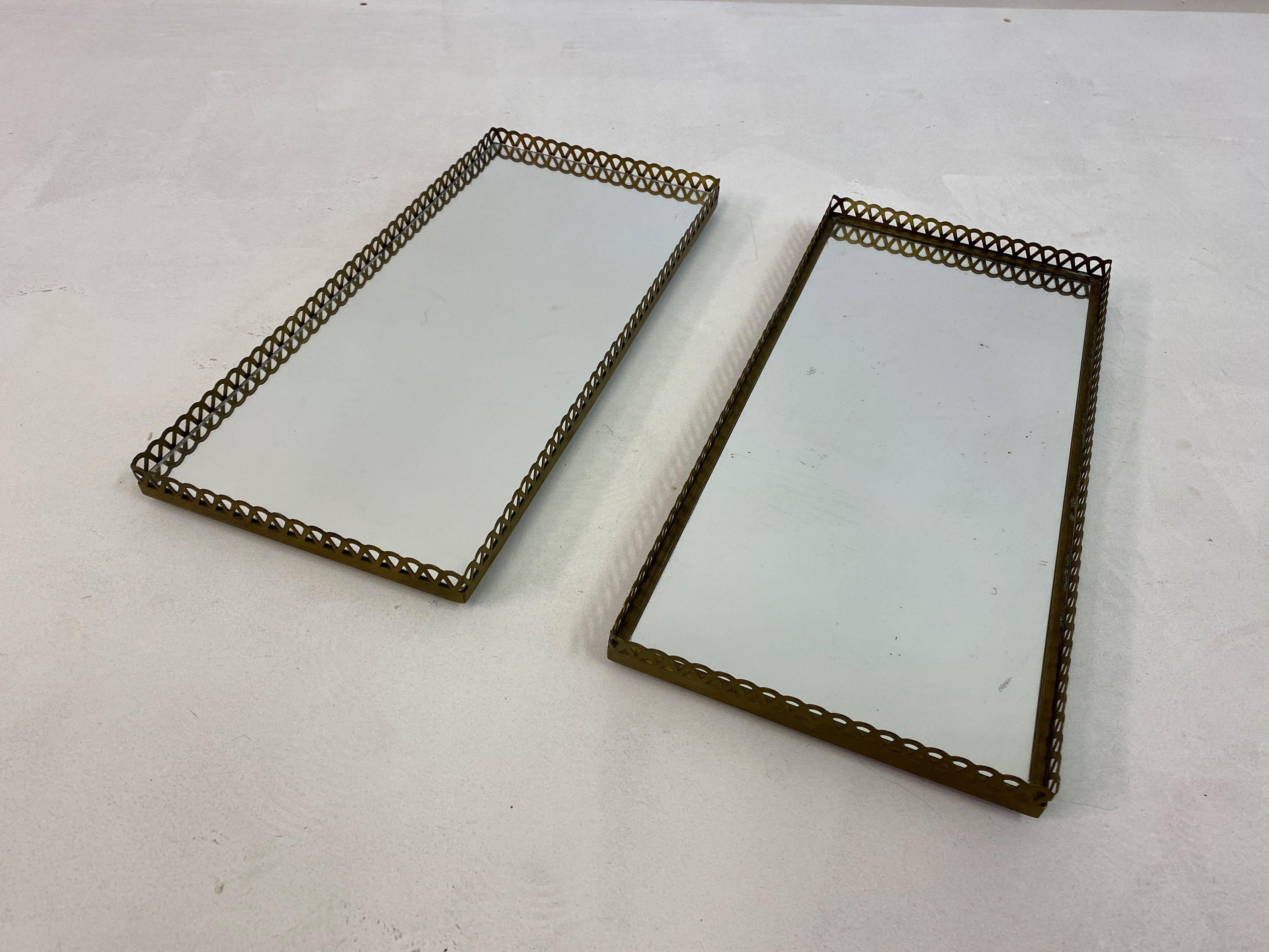 Pair of 1960s Swedish Brass Mirrored Trays or Plateaus 3