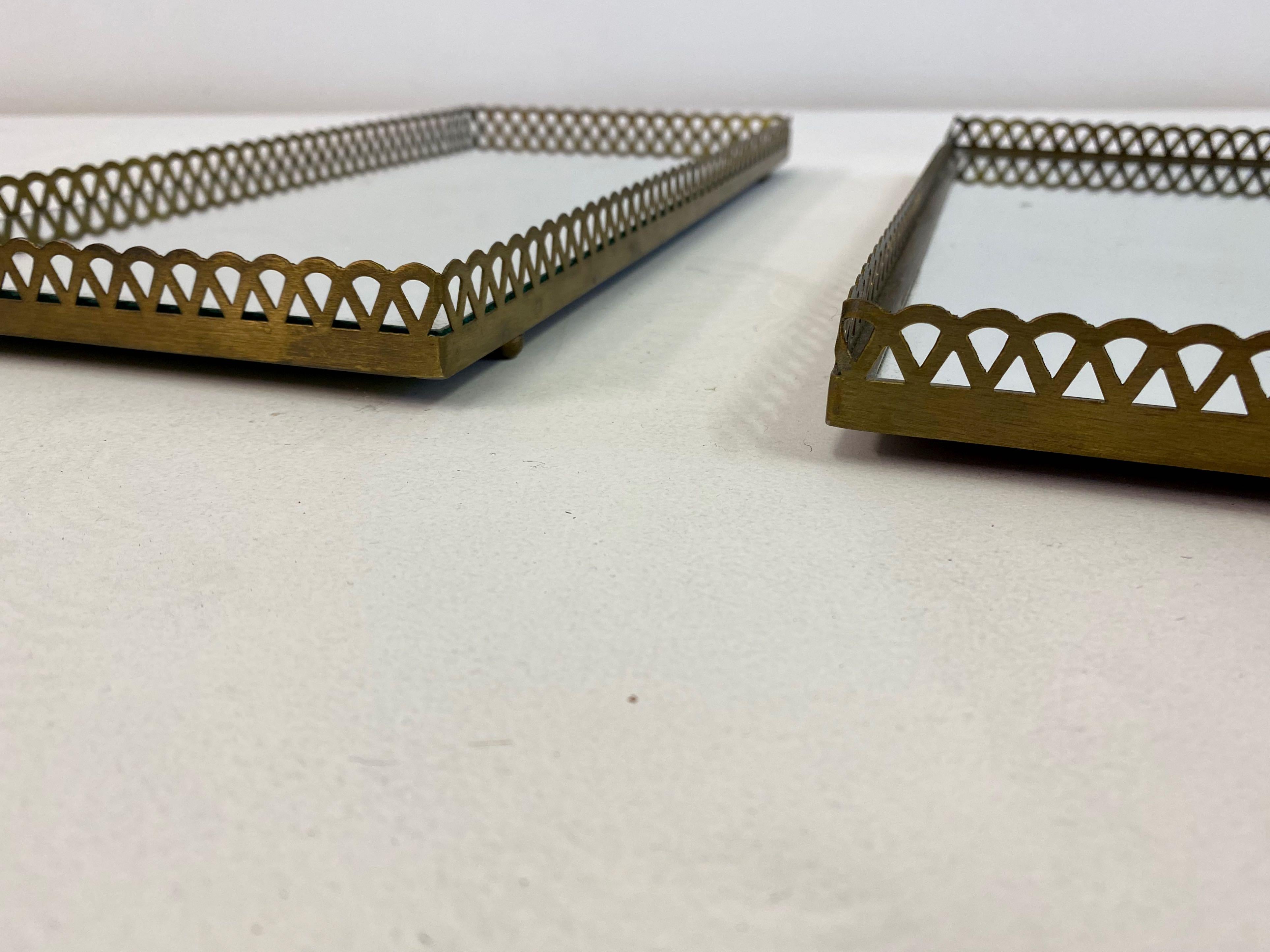 Pair of 1960s Swedish Brass Mirrored Trays or Plateaus 4