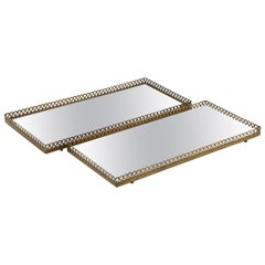 Pair of 1960s Swedish Brass Mirrored Trays or Plateaus