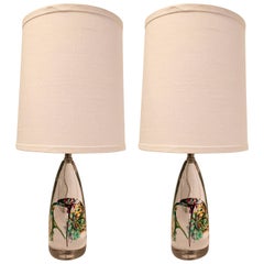 Coppia di lampade da tavolo in vetro svedese degli anni '60 FM Konstglas Ronneby