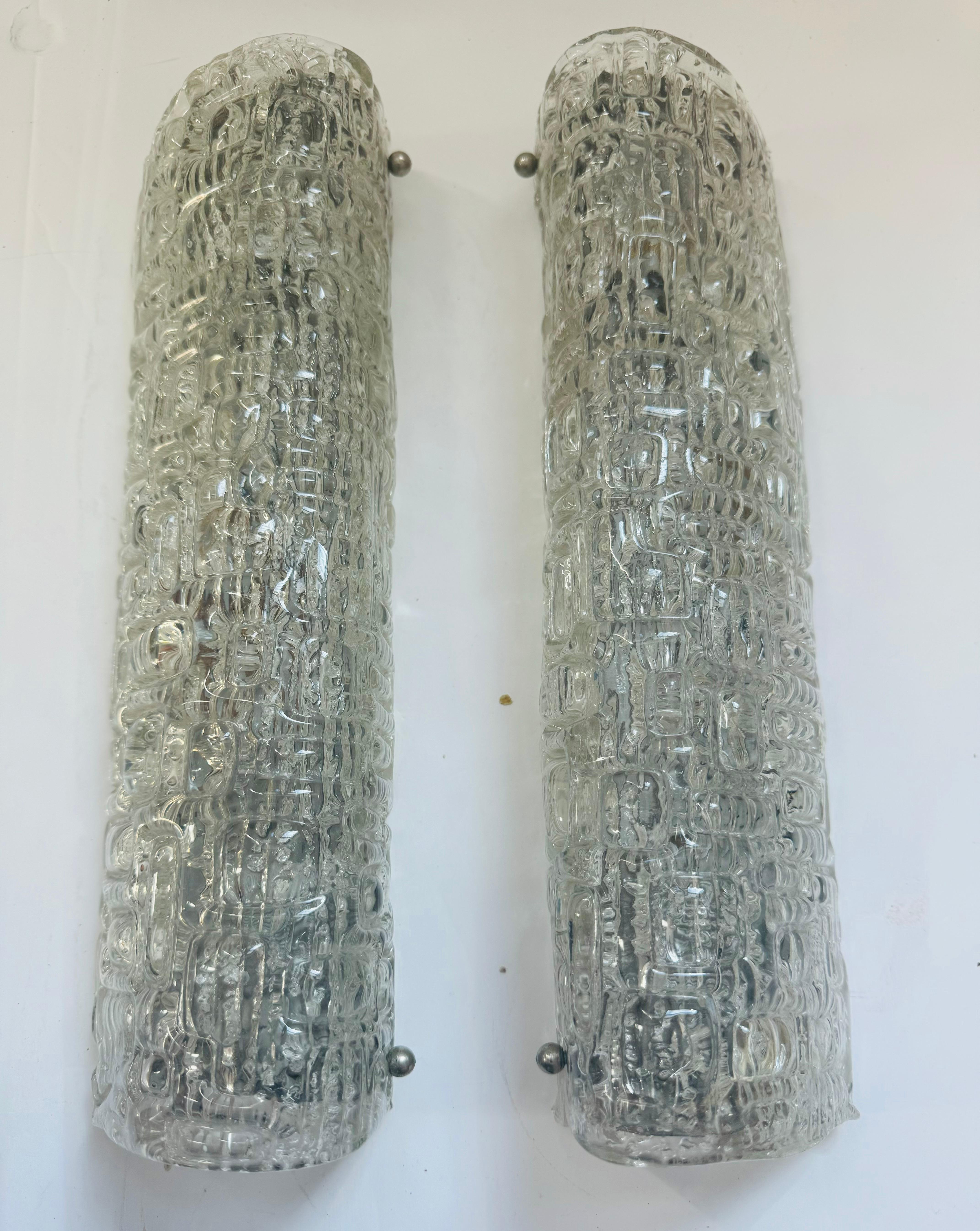 Pair of 1960s Swedish Ice Crystal Mid Century Wall Lamps For Sale 4