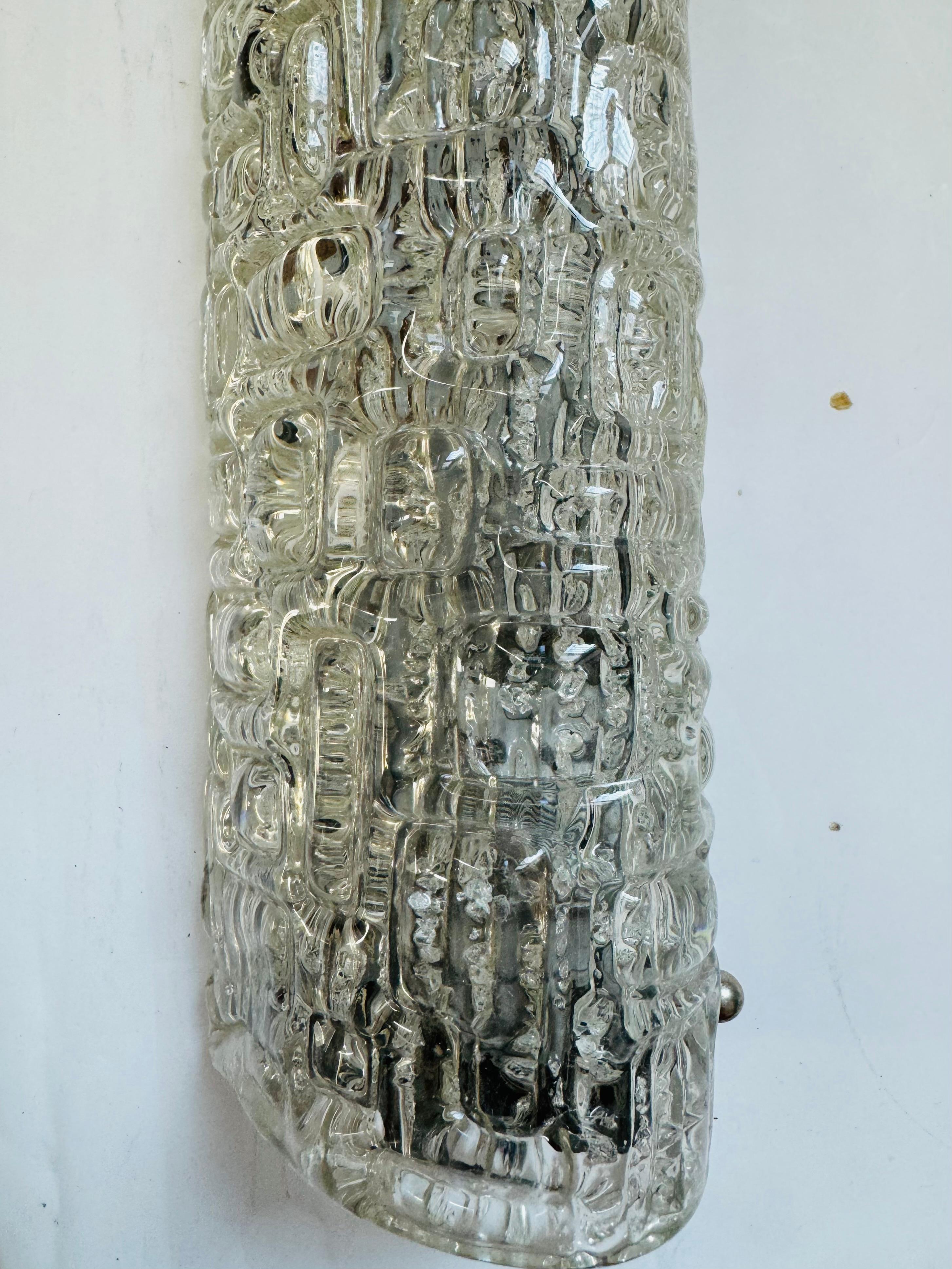 Mid-20th Century Pair of 1960s Swedish Ice Crystal Mid Century Wall Lamps For Sale