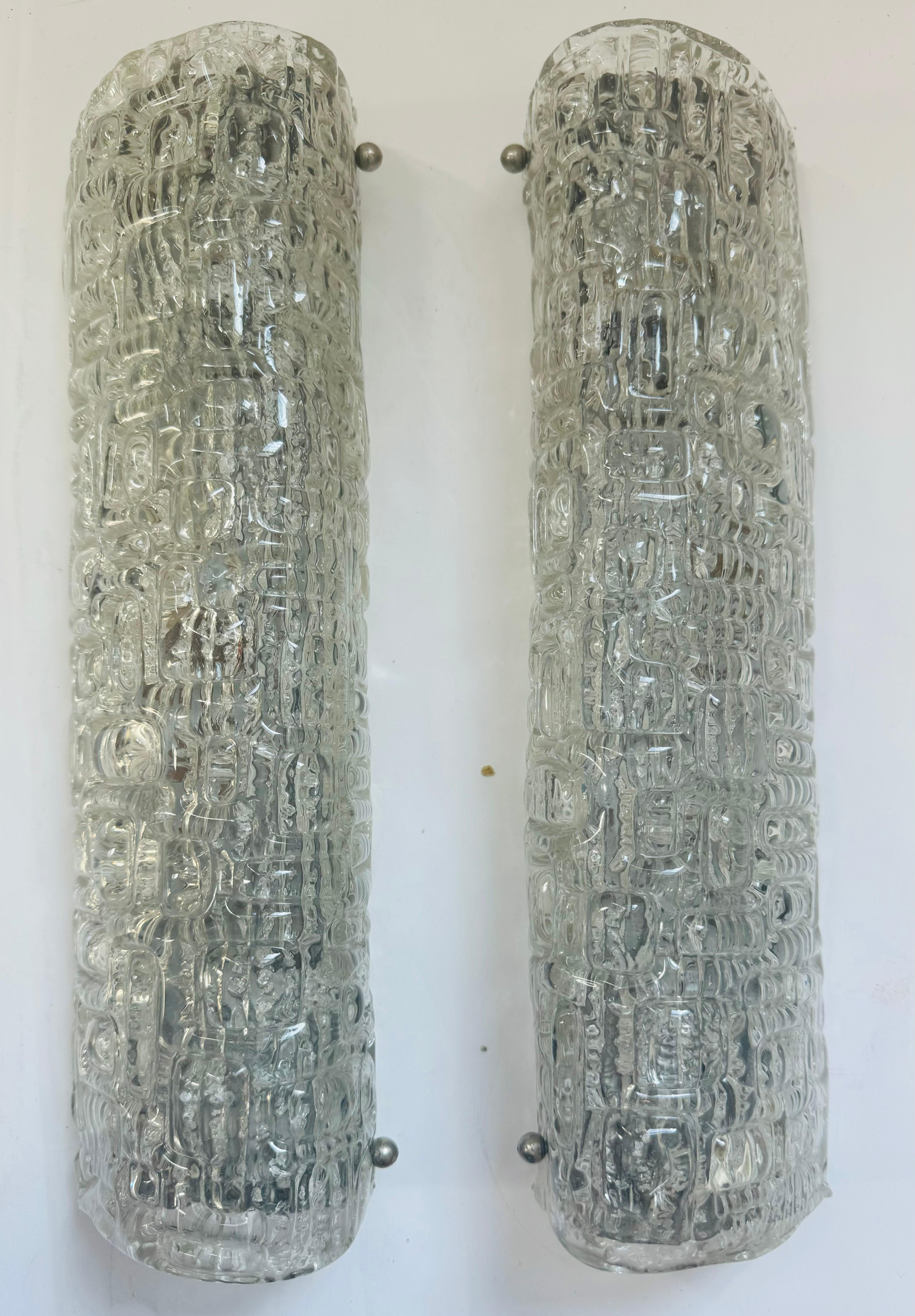 Pair of 1960s Swedish Ice Crystal Mid Century Wall Lamps For Sale 3
