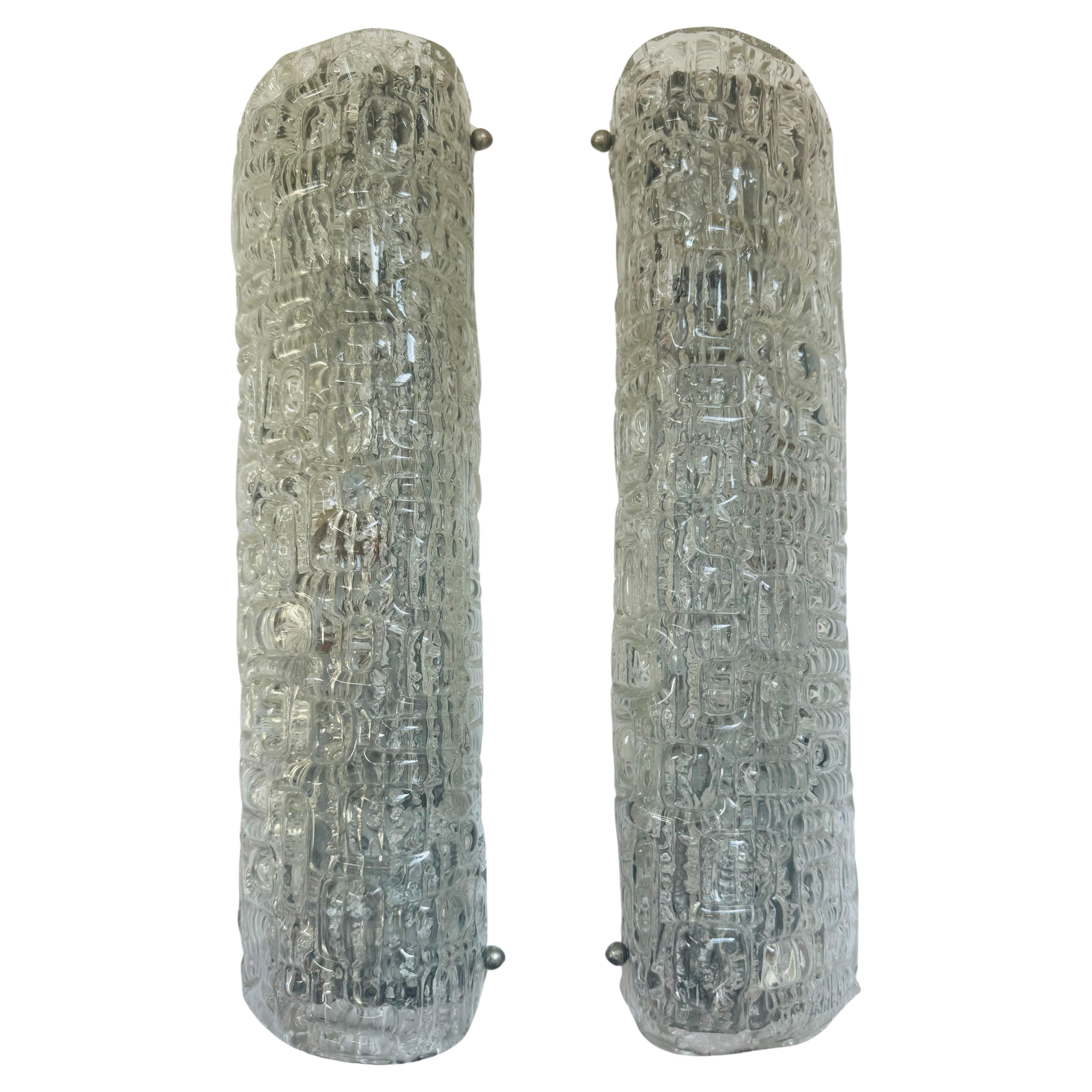 Pair of 1960s Swedish Ice Crystal Mid Century Wall Lamps For Sale