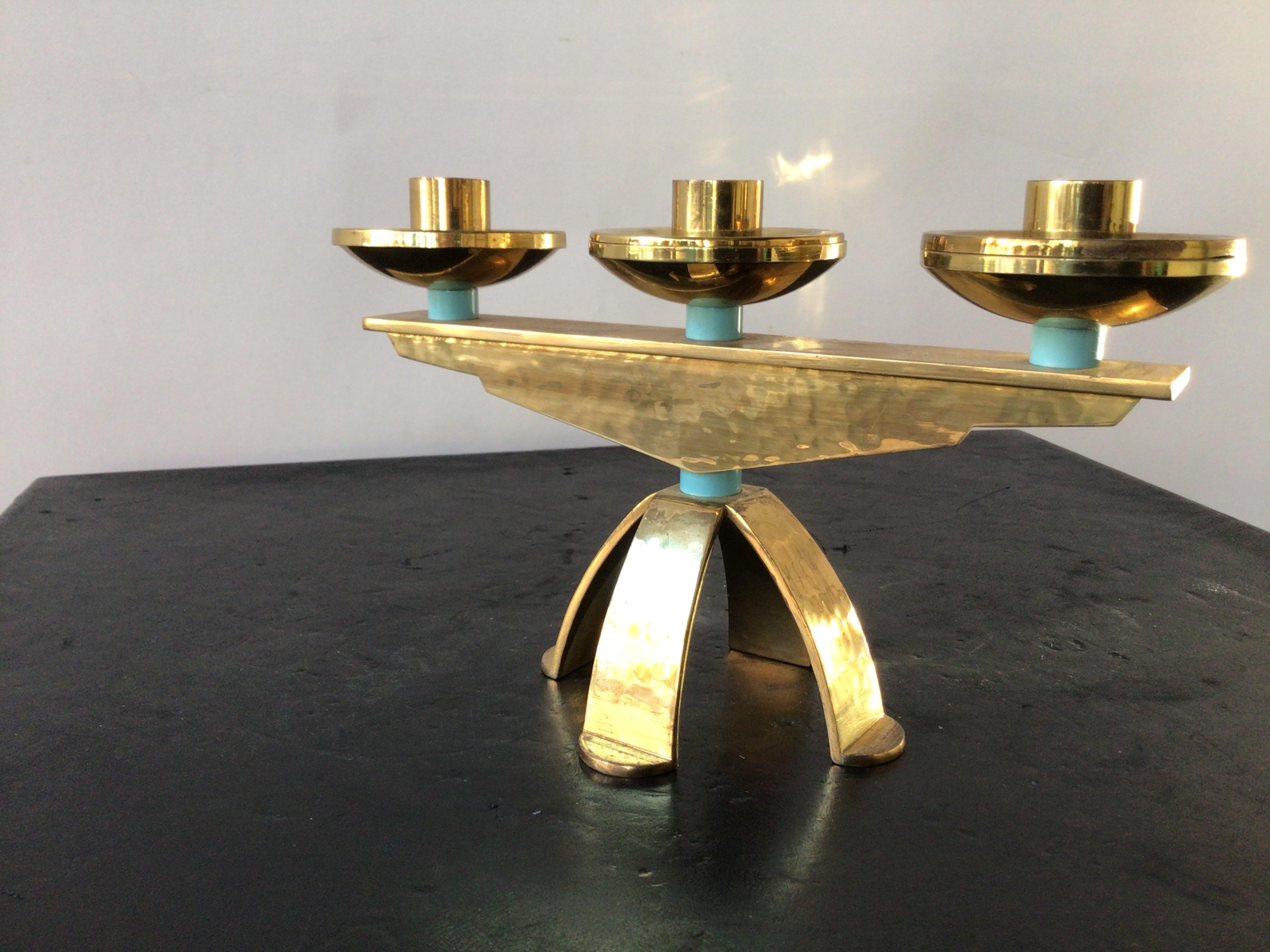 Pair of 1960s Swiss Hand Hammered Brass Candlestick’s For Sale 6