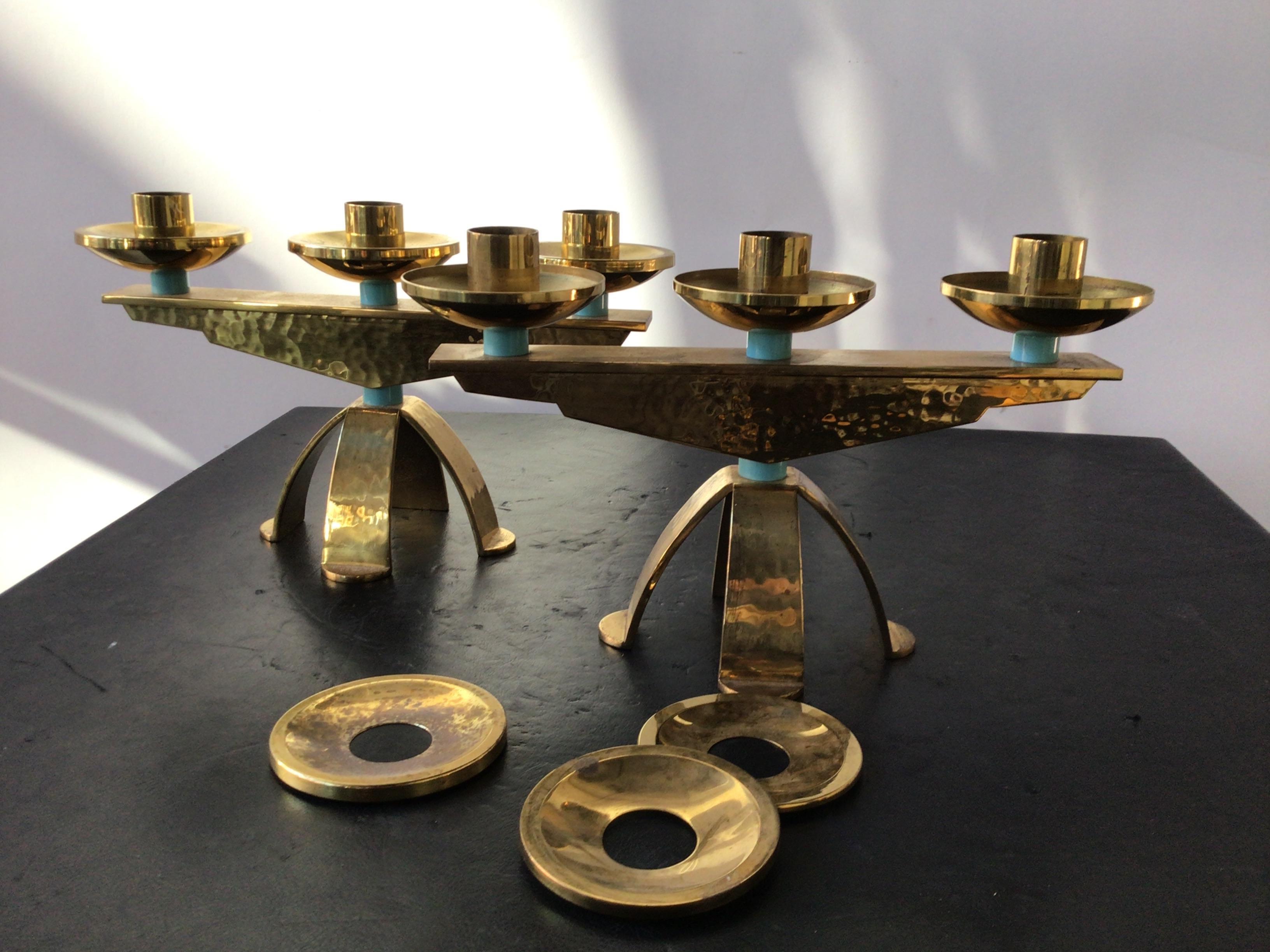 Pair of 1960s Swiss Hand Hammered Brass Candlestick’s For Sale 8