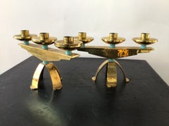 Pair of 1960s Swiss Hand Hammered Brass Candlestick’s