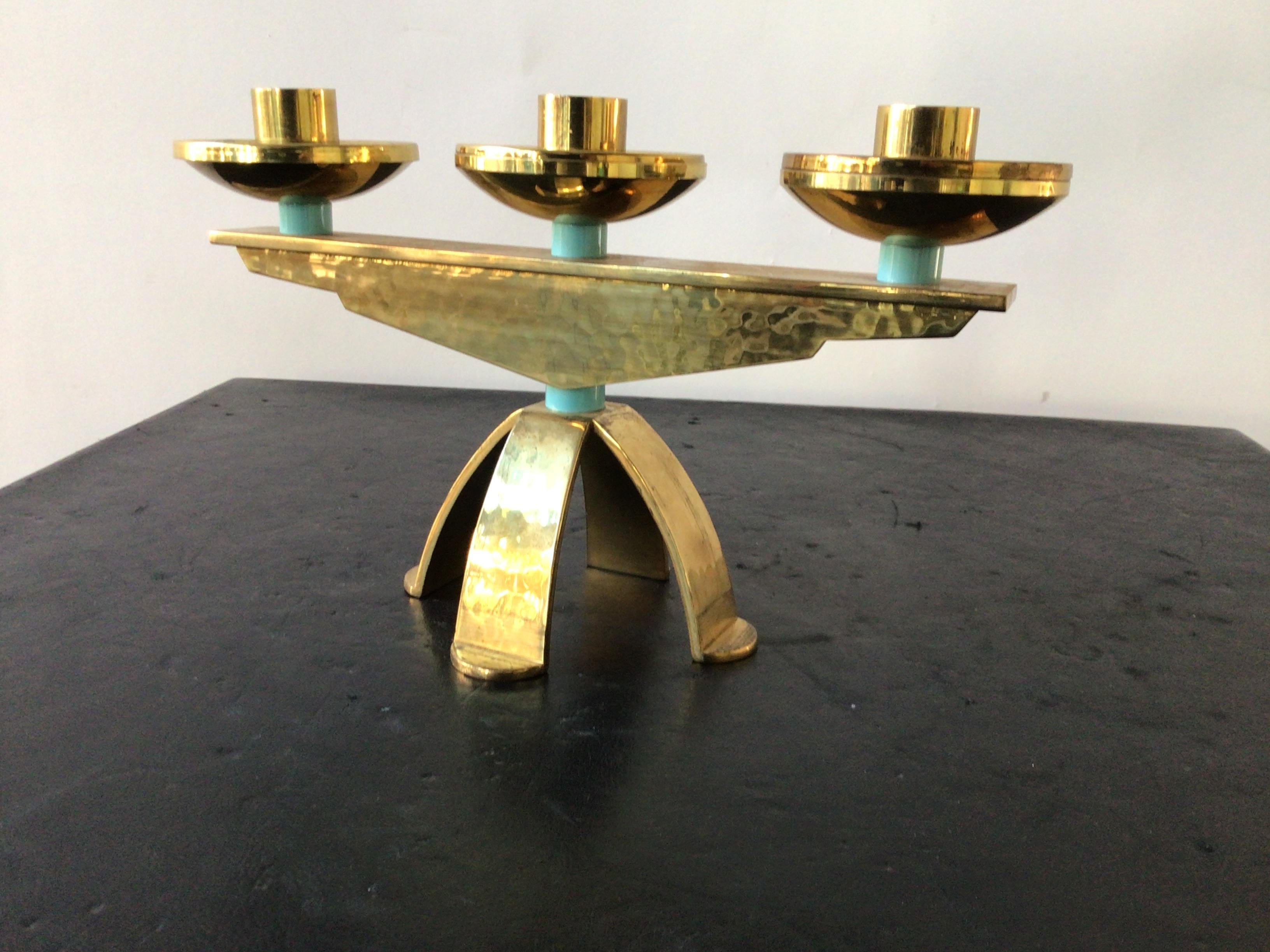 Pair of 1960s Swiss Hand Hammered Brass Candlestick’s In Good Condition For Sale In Tarrytown, NY
