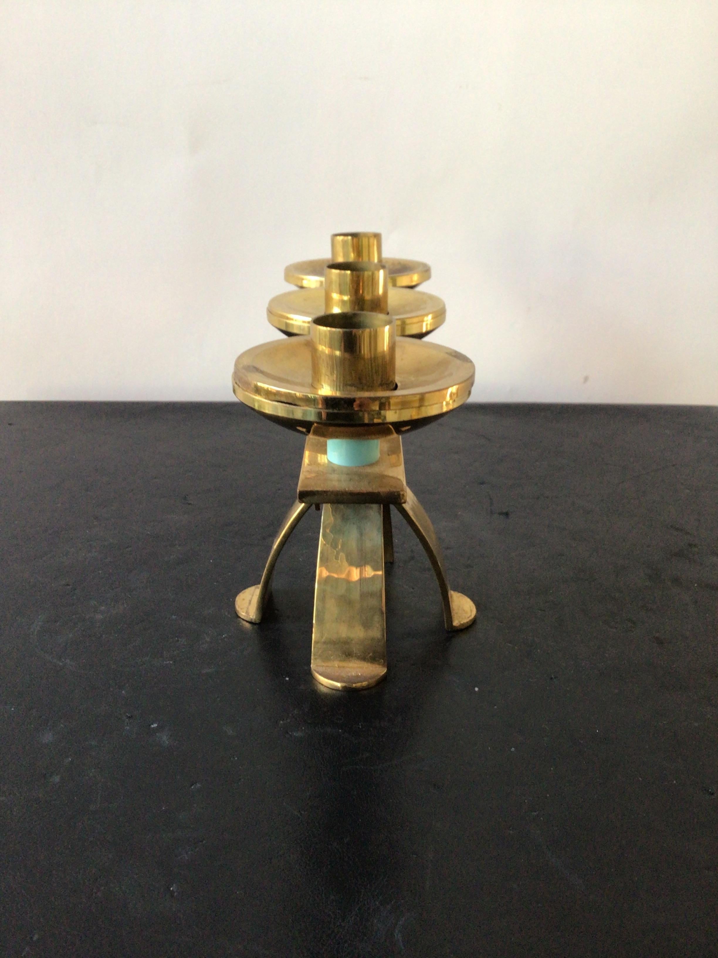Mid-20th Century Pair of 1960s Swiss Hand Hammered Brass Candlestick’s For Sale