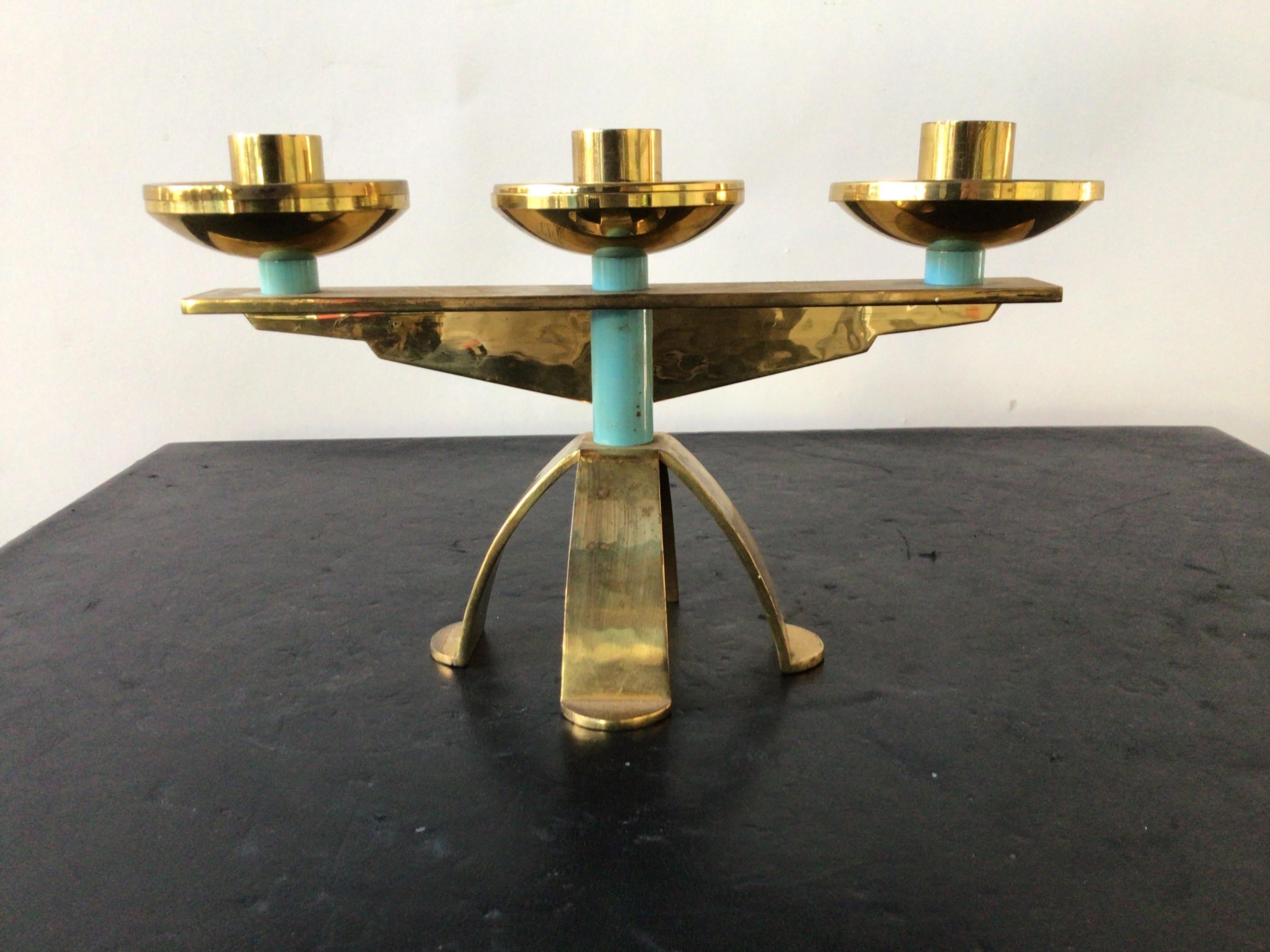 Pair of 1960s Swiss Hand Hammered Brass Candlestick’s For Sale 1