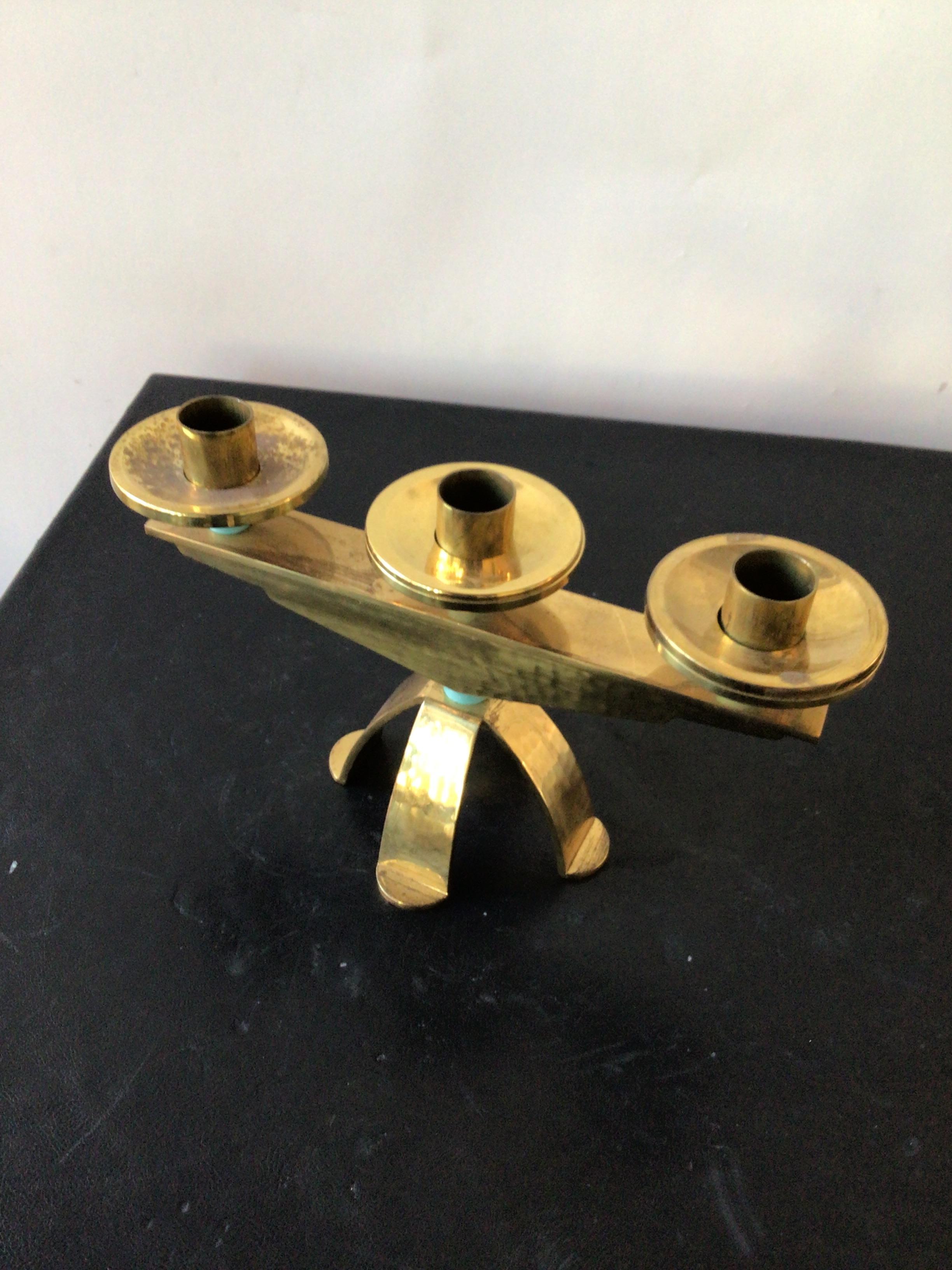 Pair of 1960s Swiss Hand Hammered Brass Candlestick’s For Sale 3