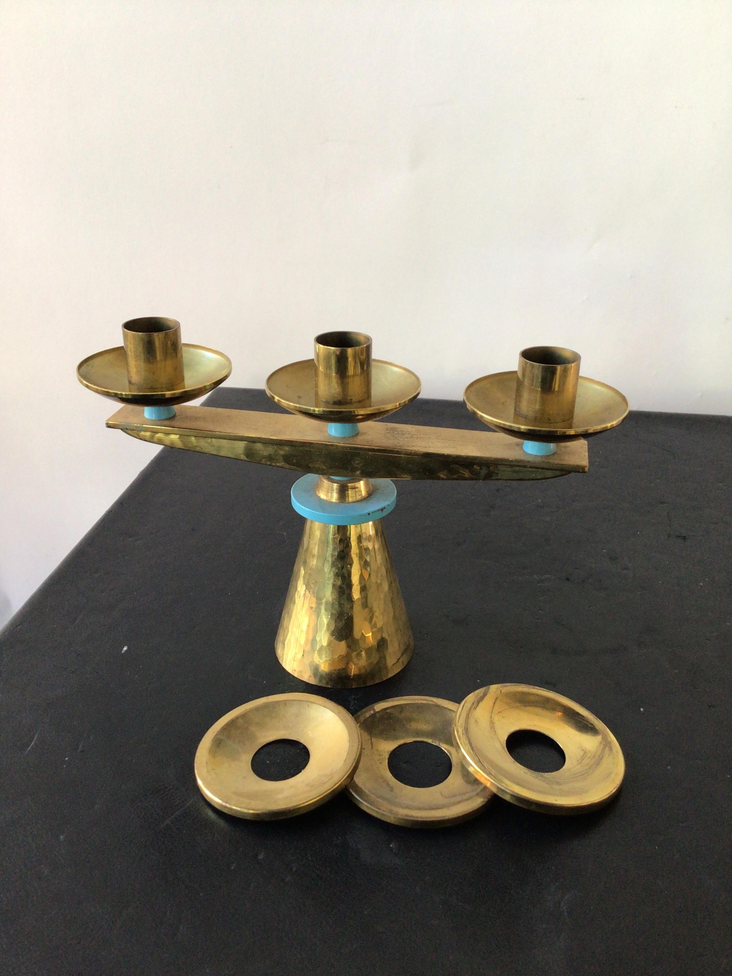 Pair of 1960s Swiss Hand Hammered Brass Candlesticks For Sale 7