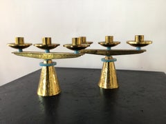 Pair of 1960s Swiss Hand Hammered Brass Candlesticks