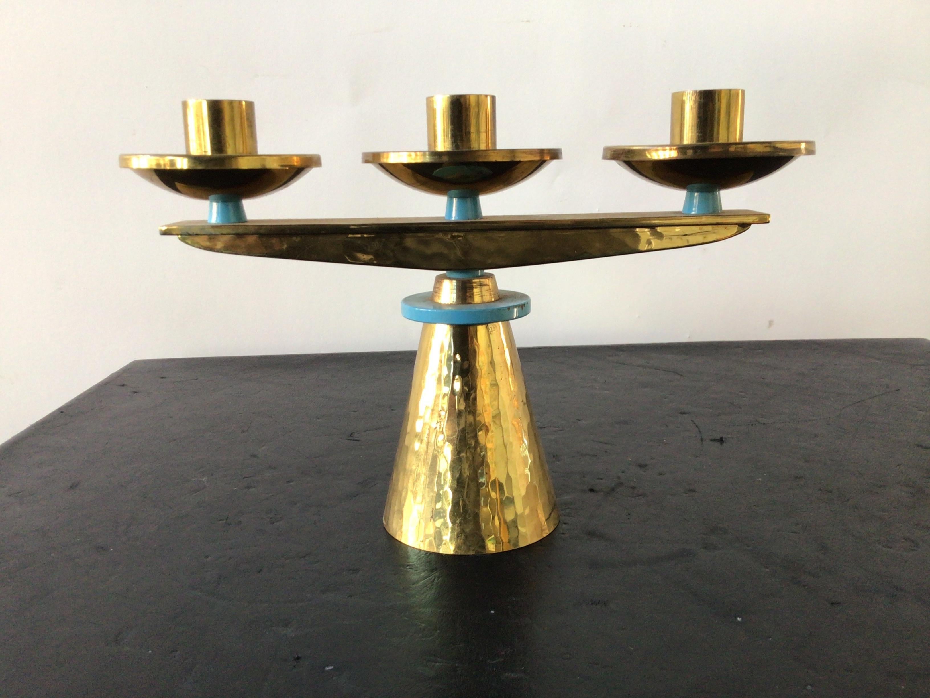 Pair of 1960s Swiss Hand Hammered Brass Candlesticks In Good Condition For Sale In Tarrytown, NY