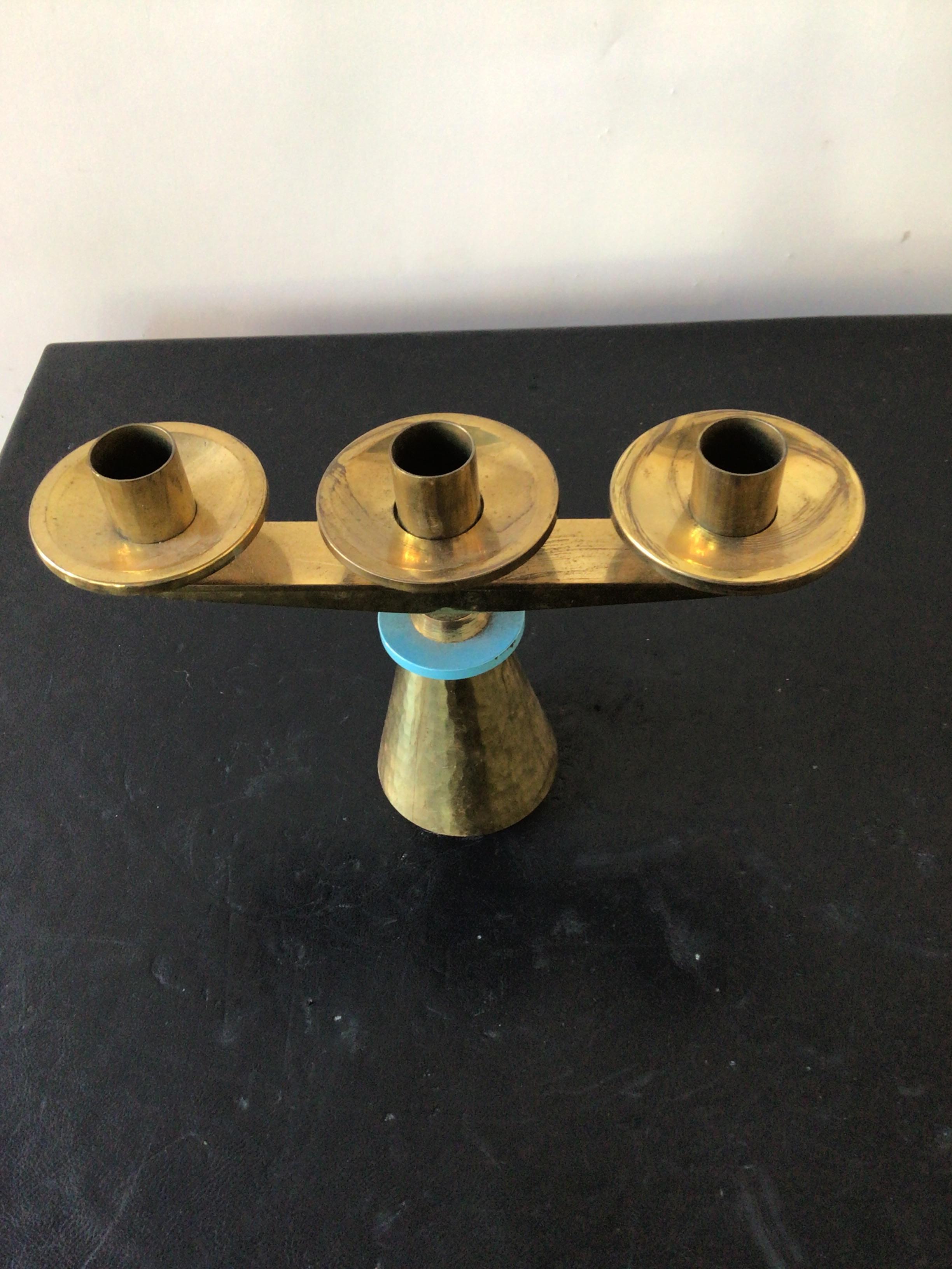 Mid-20th Century Pair of 1960s Swiss Hand Hammered Brass Candlesticks For Sale