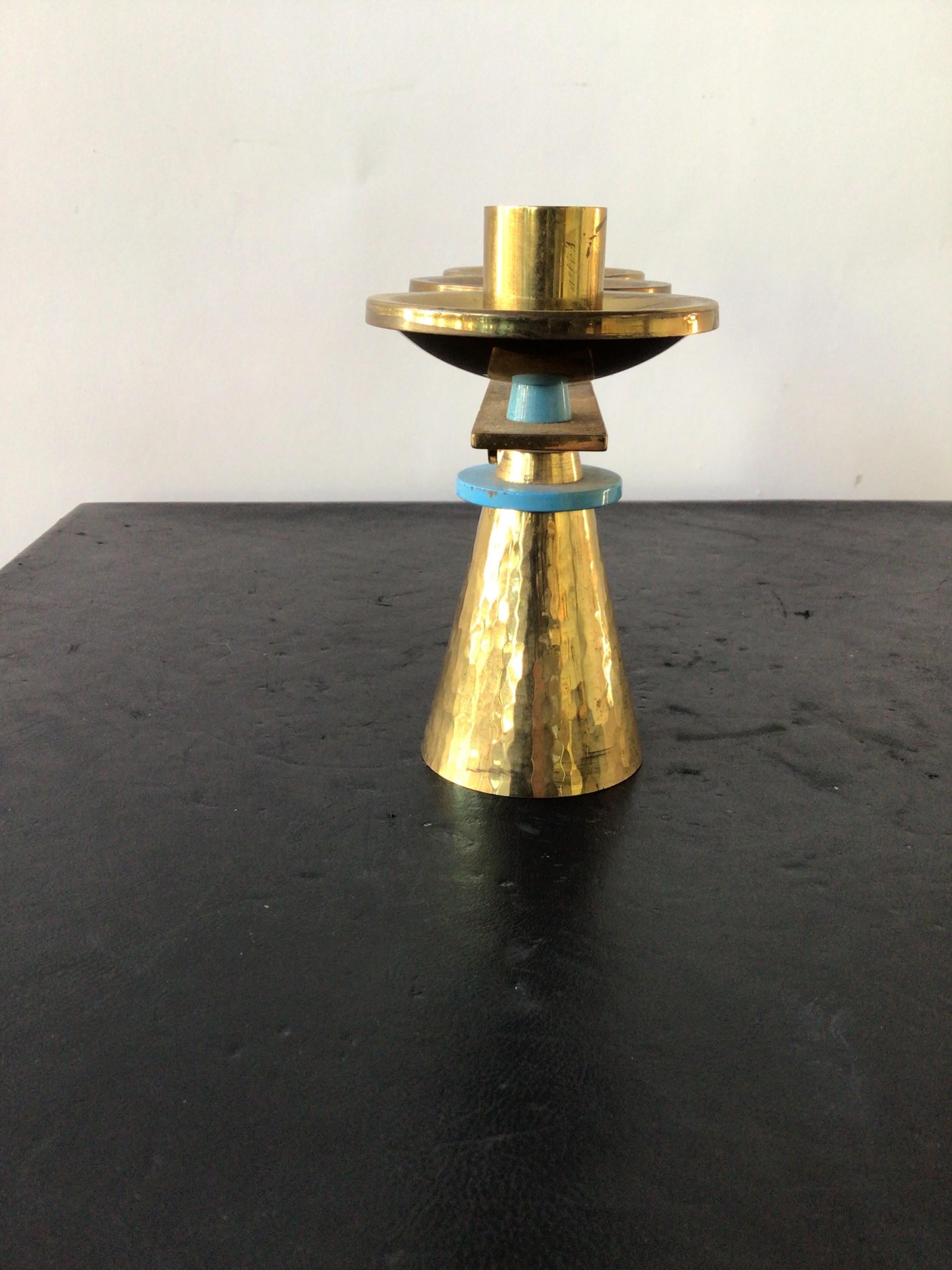 Pair of 1960s Swiss Hand Hammered Brass Candlesticks For Sale 3