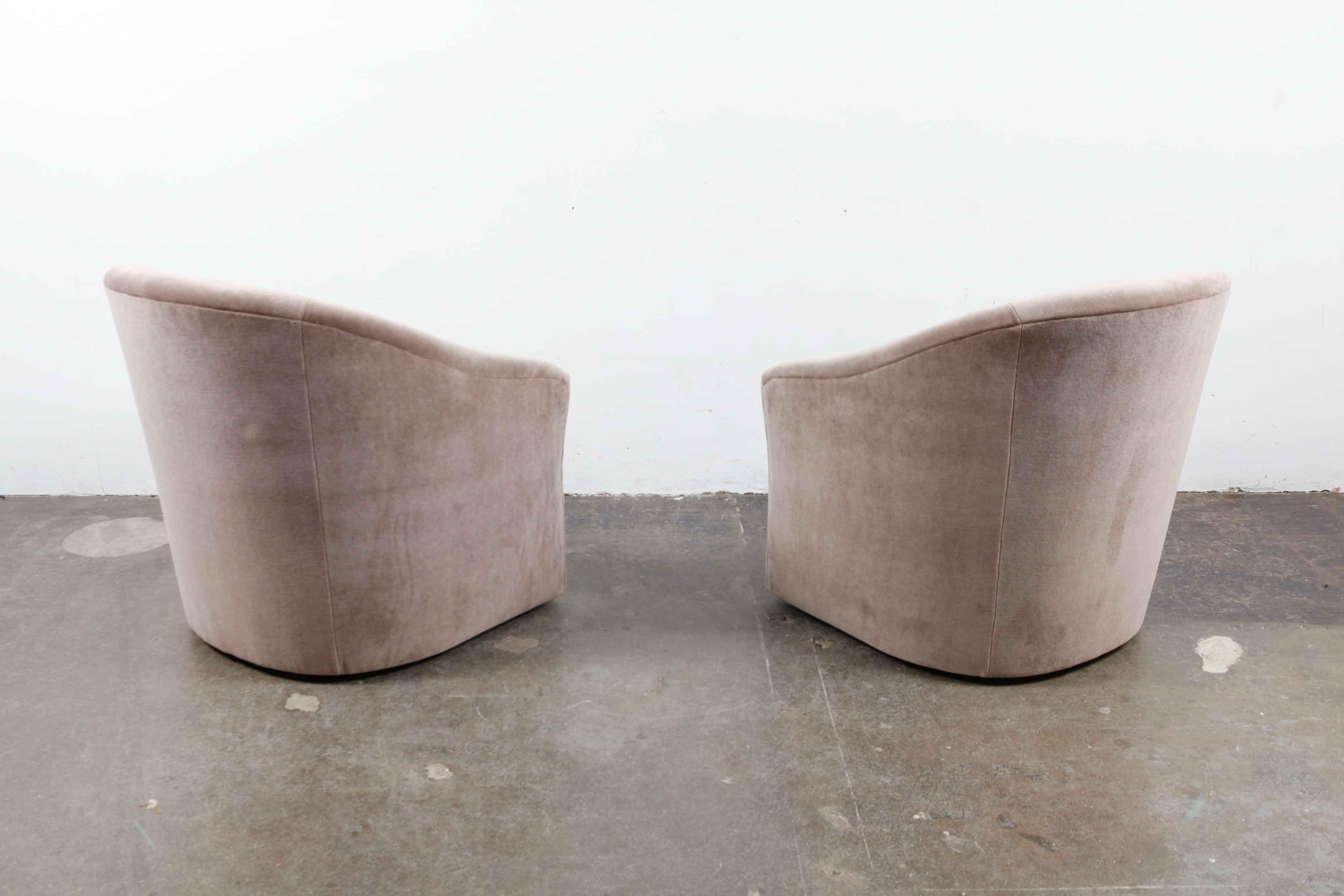 Mid-20th Century Pair of 1960s Swivel Chairs Newly Upholstered in Mohair