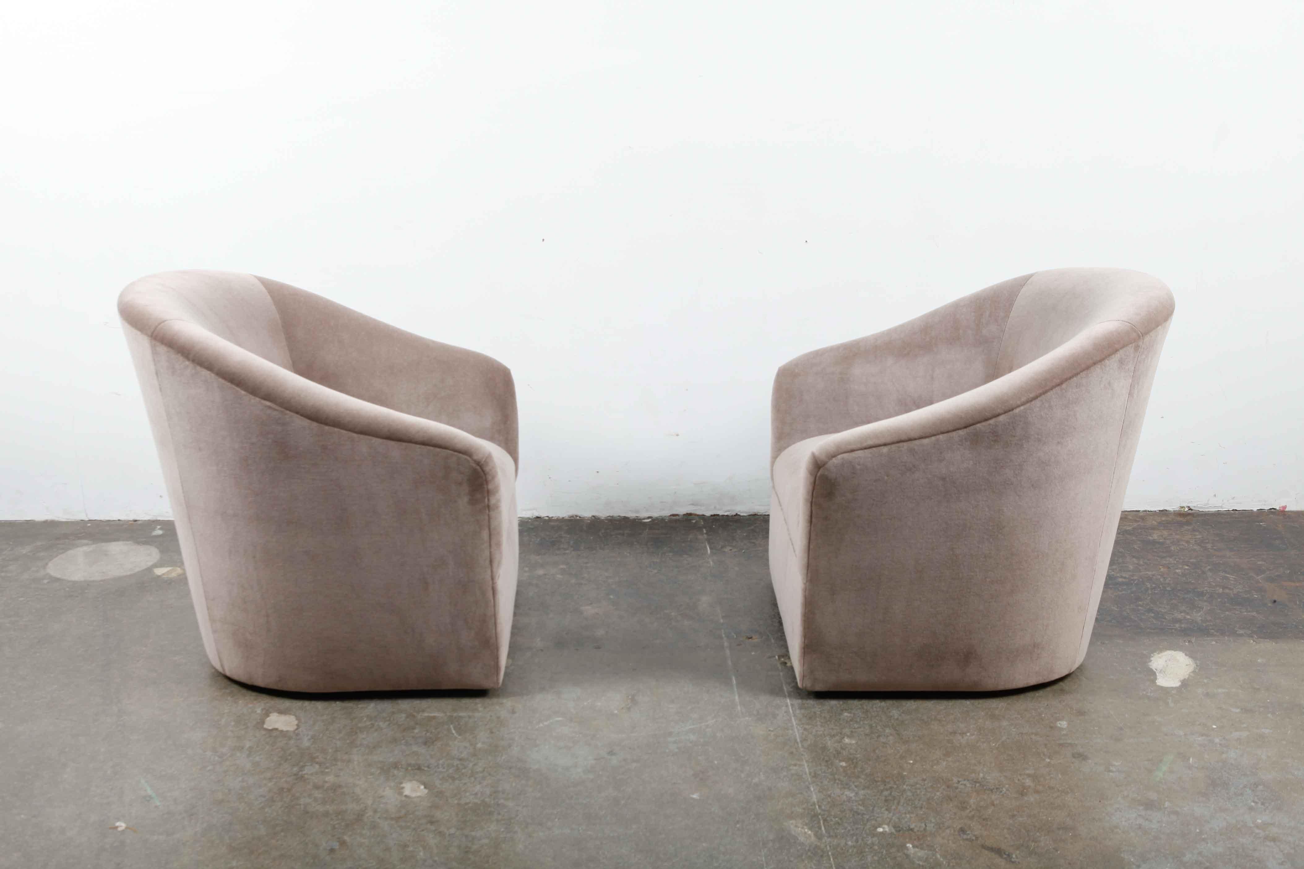 Pair of 1960s Swivel Chairs Newly Upholstered in Mohair 1